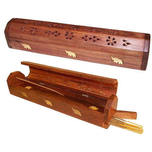 Sacred Wood Serenity – 12" Hand-Carved Incense Holder