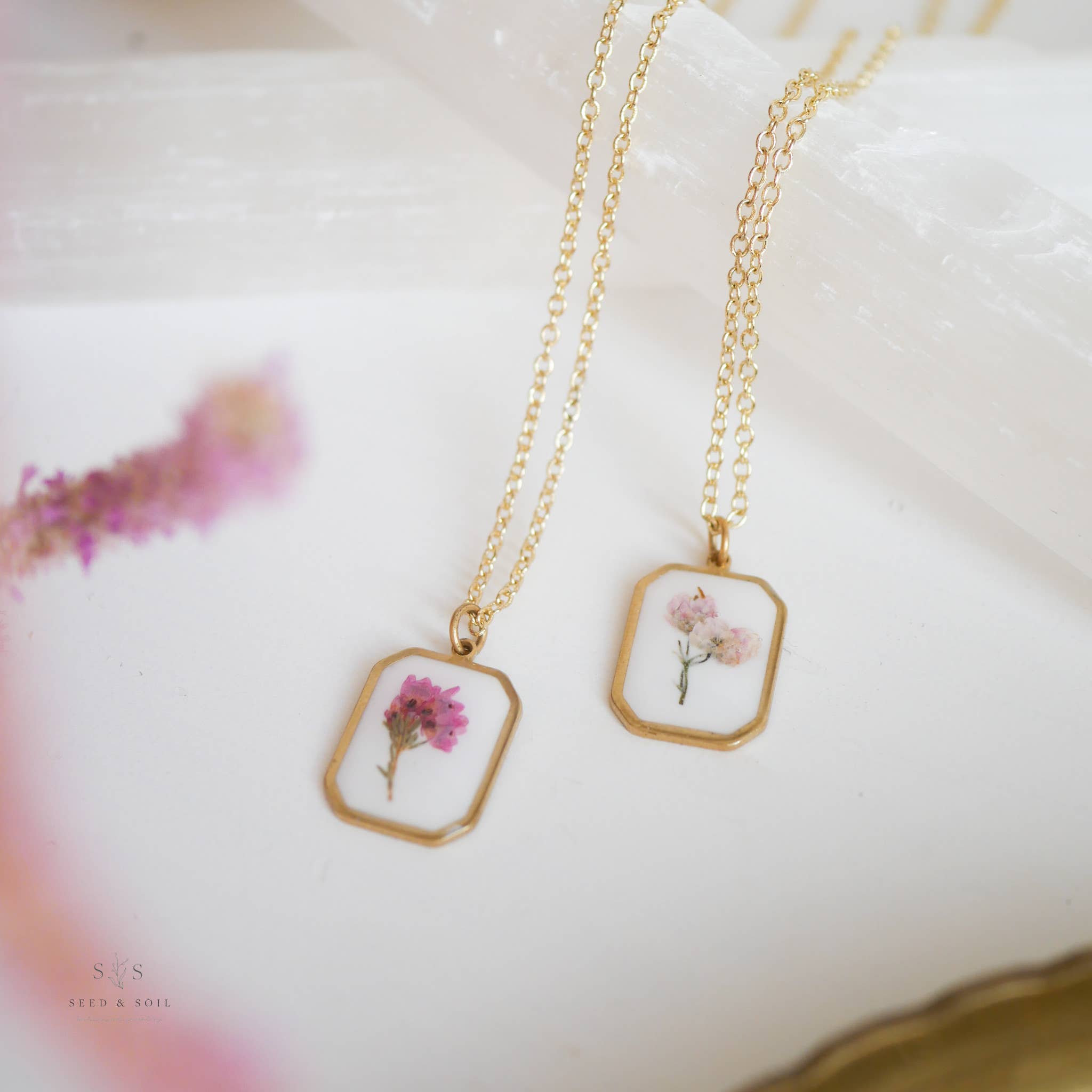Framed Pink Flower Necklace