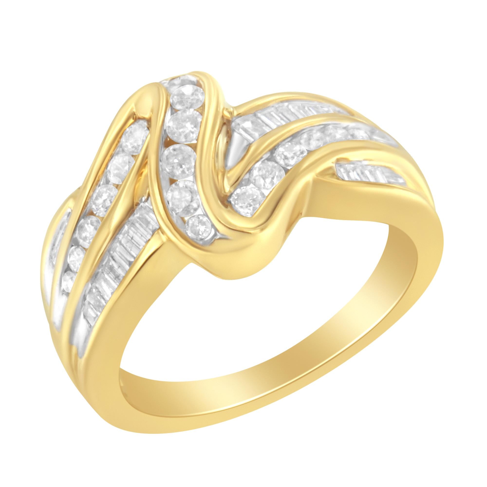 10K Yellow Gold 3/4 Cttw Channel Set Round and Baguette-cut Diamond
