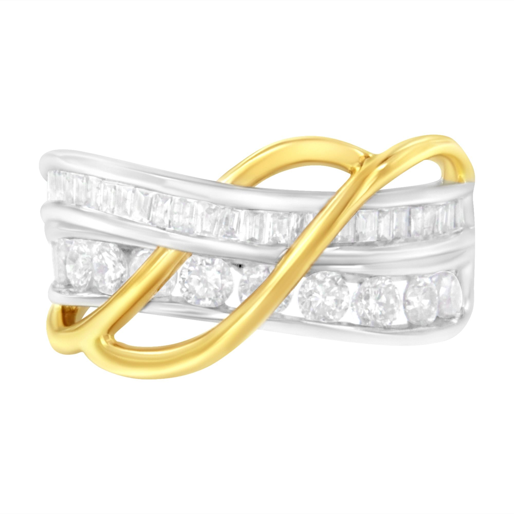 10K White and Yellow Gold 1 1/10 cttw Channel-Set Diamond Bypass Band