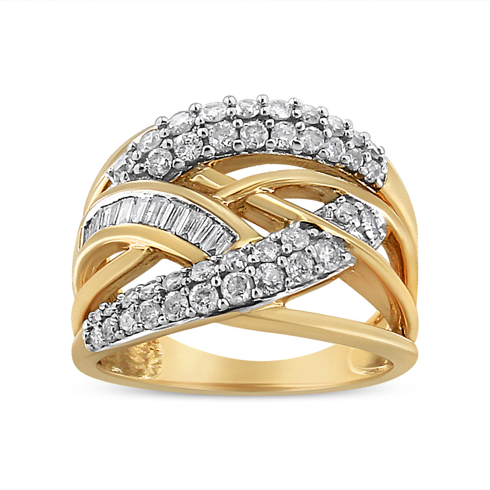 10K Yellow and White Gold 1.0 Cttw Round and Baguette-Cut Diamond
