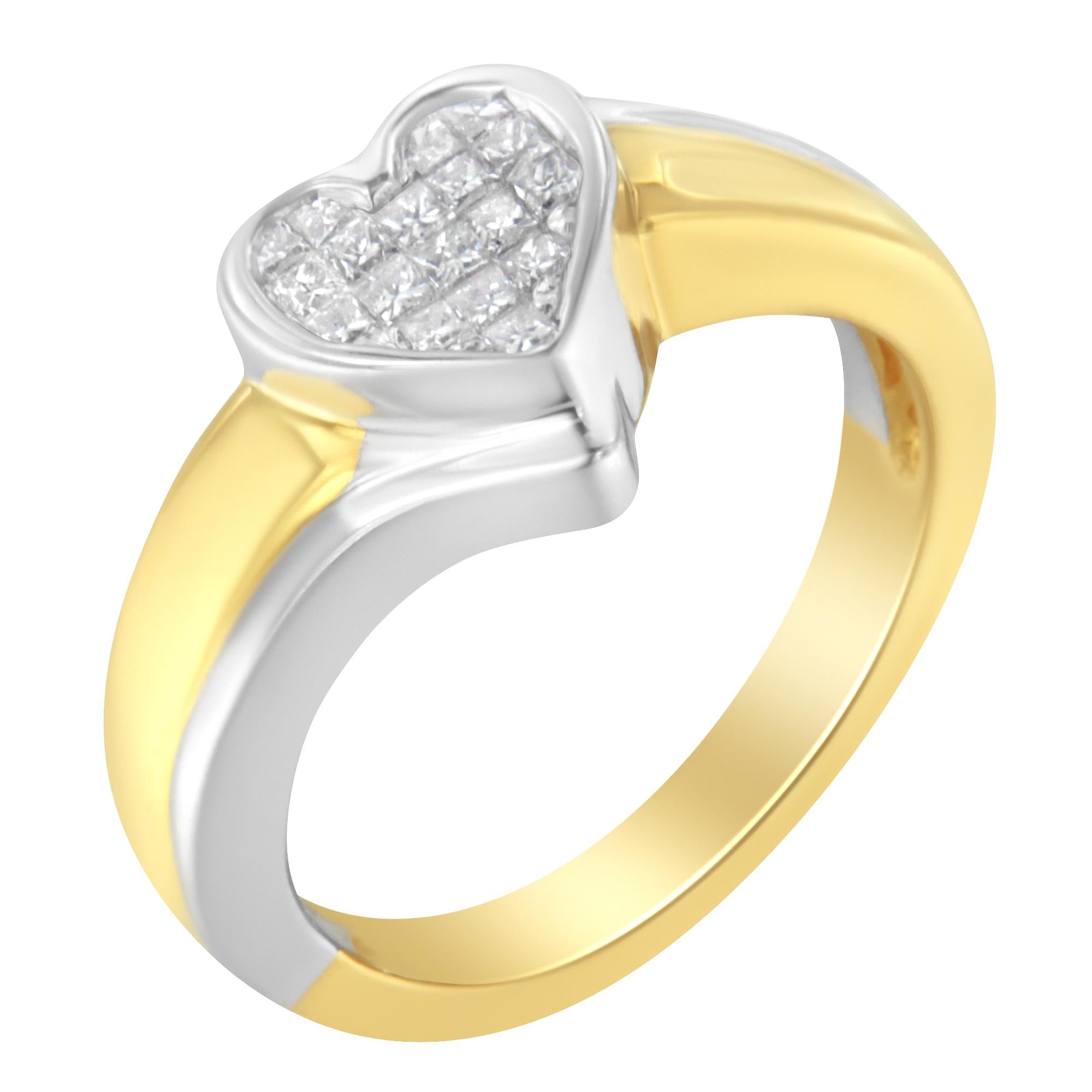 14K Two-Toned Gold Princess-Cut Diamond Heart Promise Ring (1/4 Cttw,