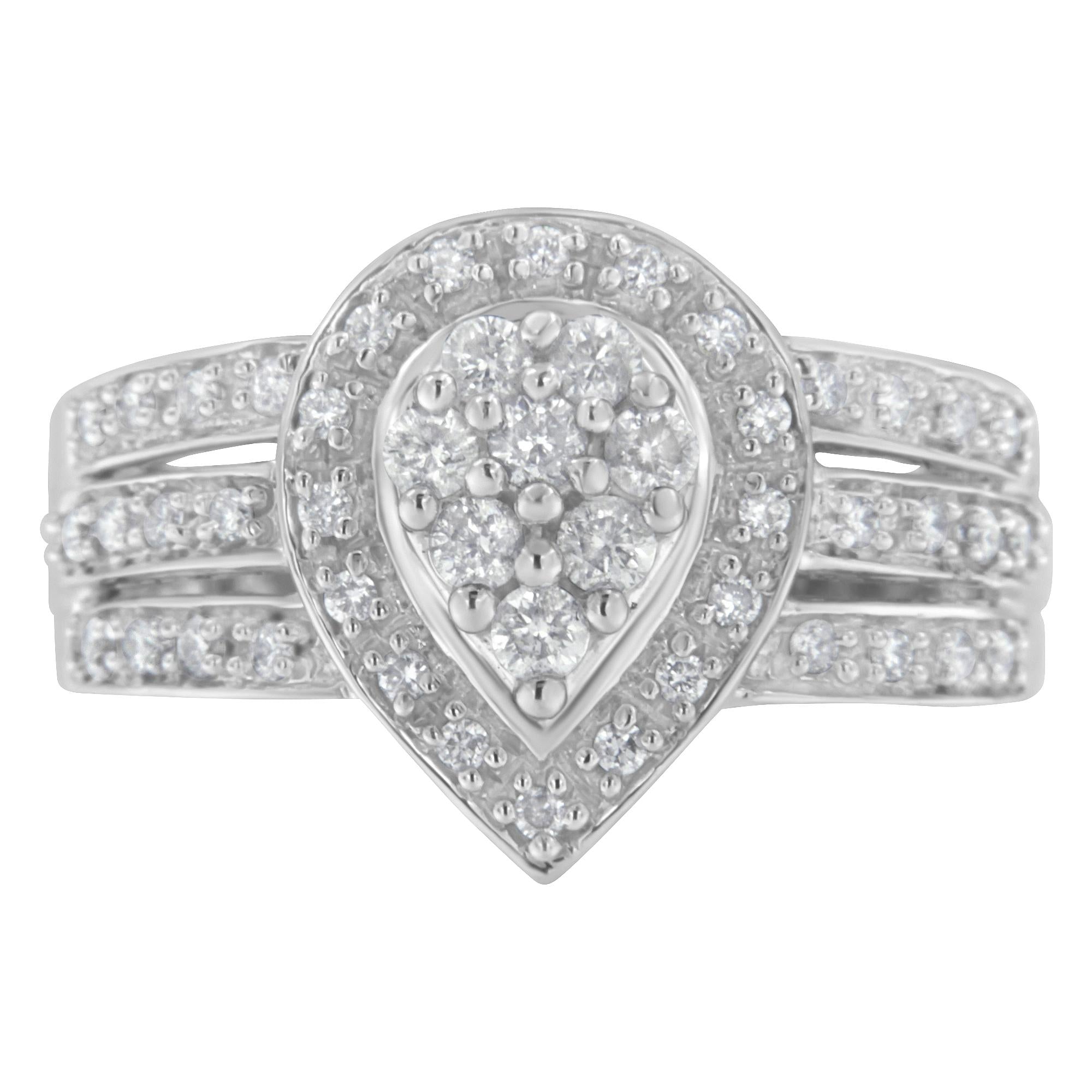 10K White Gold Diamond Cocktail Teardrop Ring (1/2 Cttw, H-I Color,