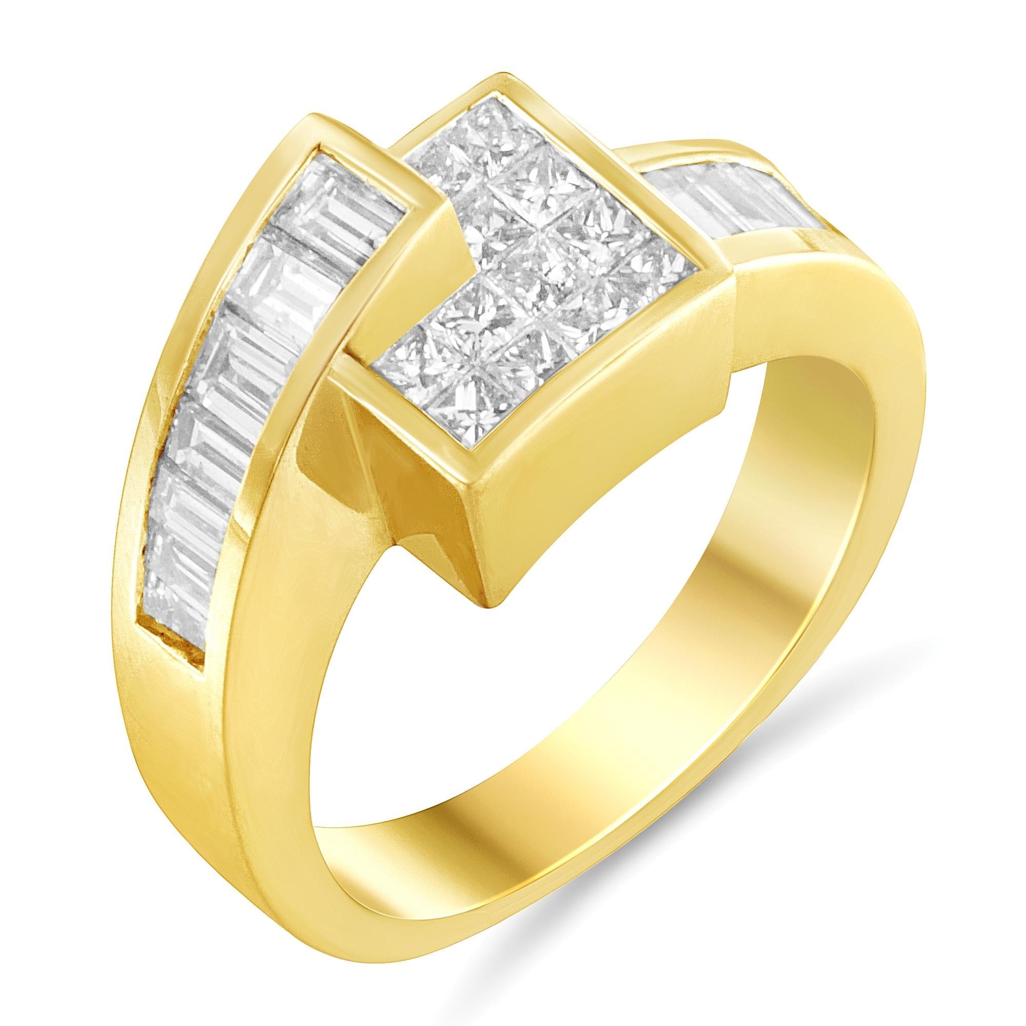 14K Gold 1 1/2 Cttw Channel-Set Princess and Baguette-Cut Diamond