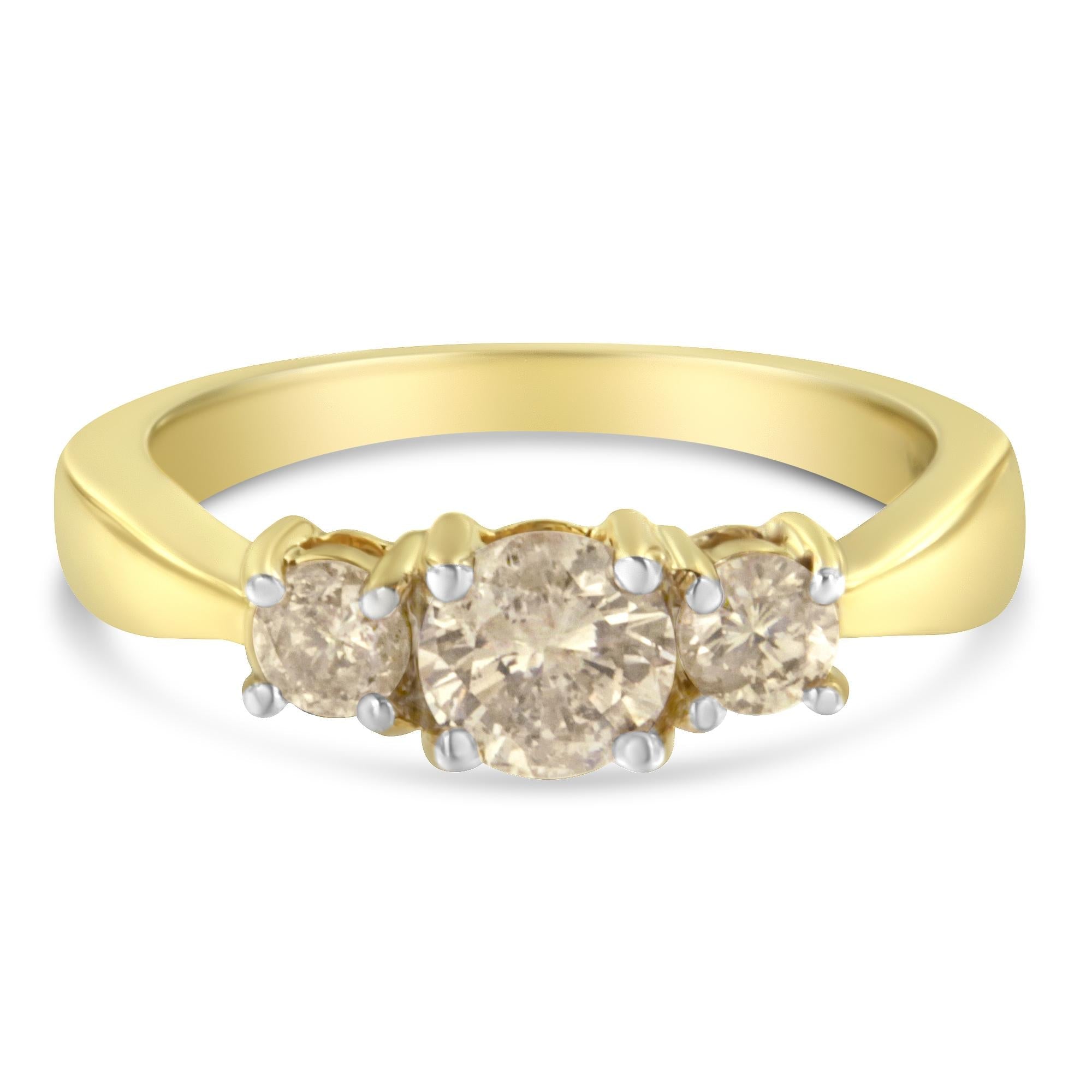 10K Yellow Gold Three Stone Diamond Band Ring (1.00 cttw, J-K Color,