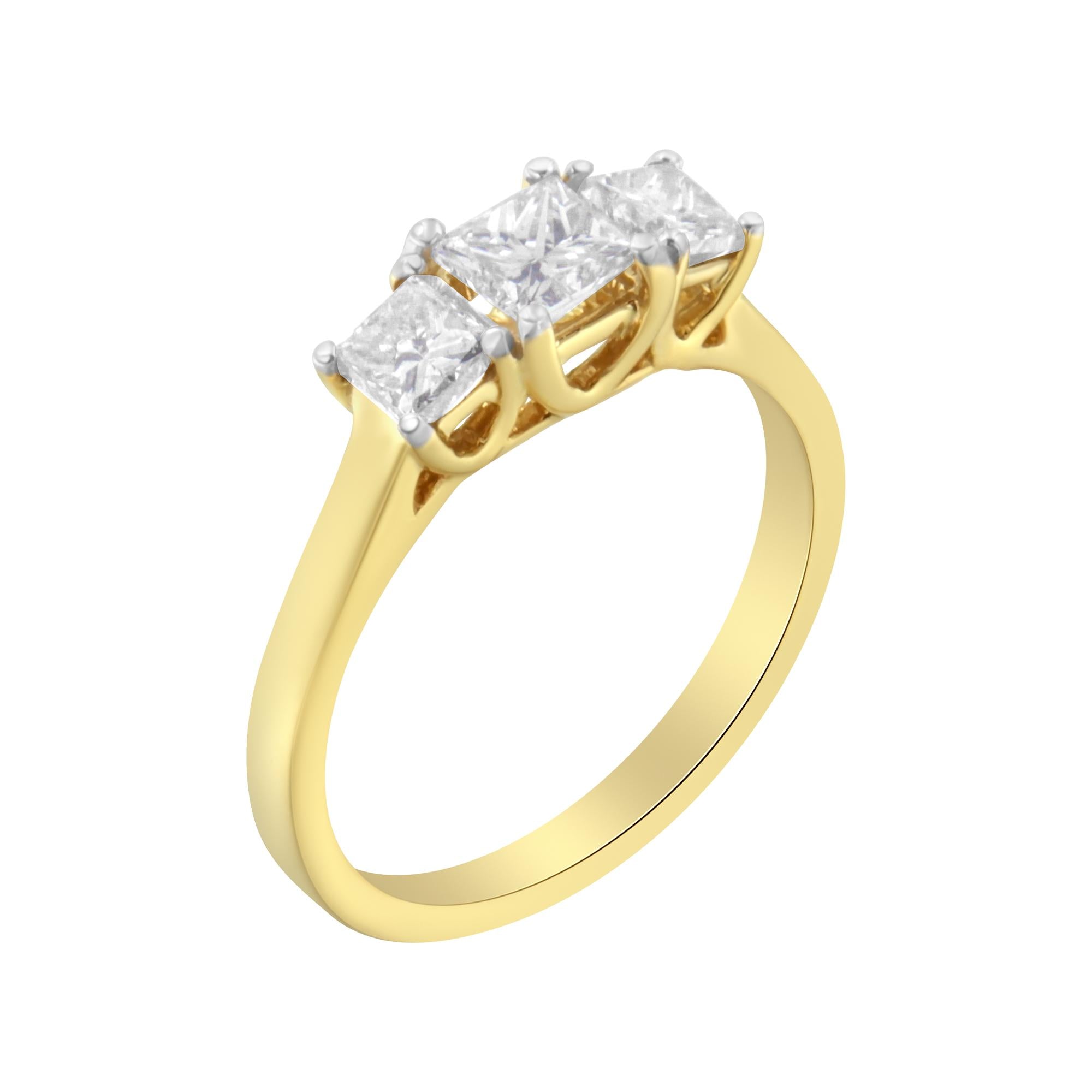 10K Yellow Gold Princess-Cut Diamond Three Stone Band Ring (1 Cttw,