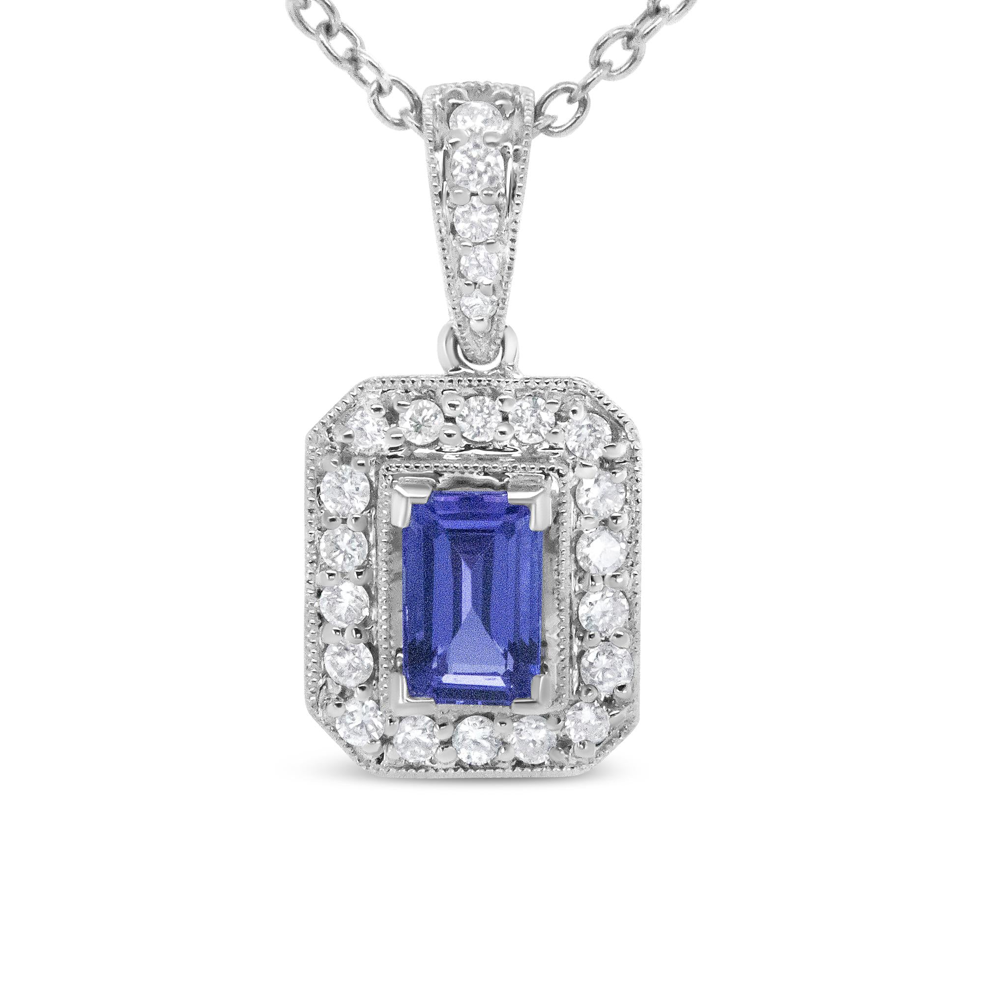 18K White Gold 1/4 Cttw Round Diamond and 6x4mm Purple Tanzanite Halo