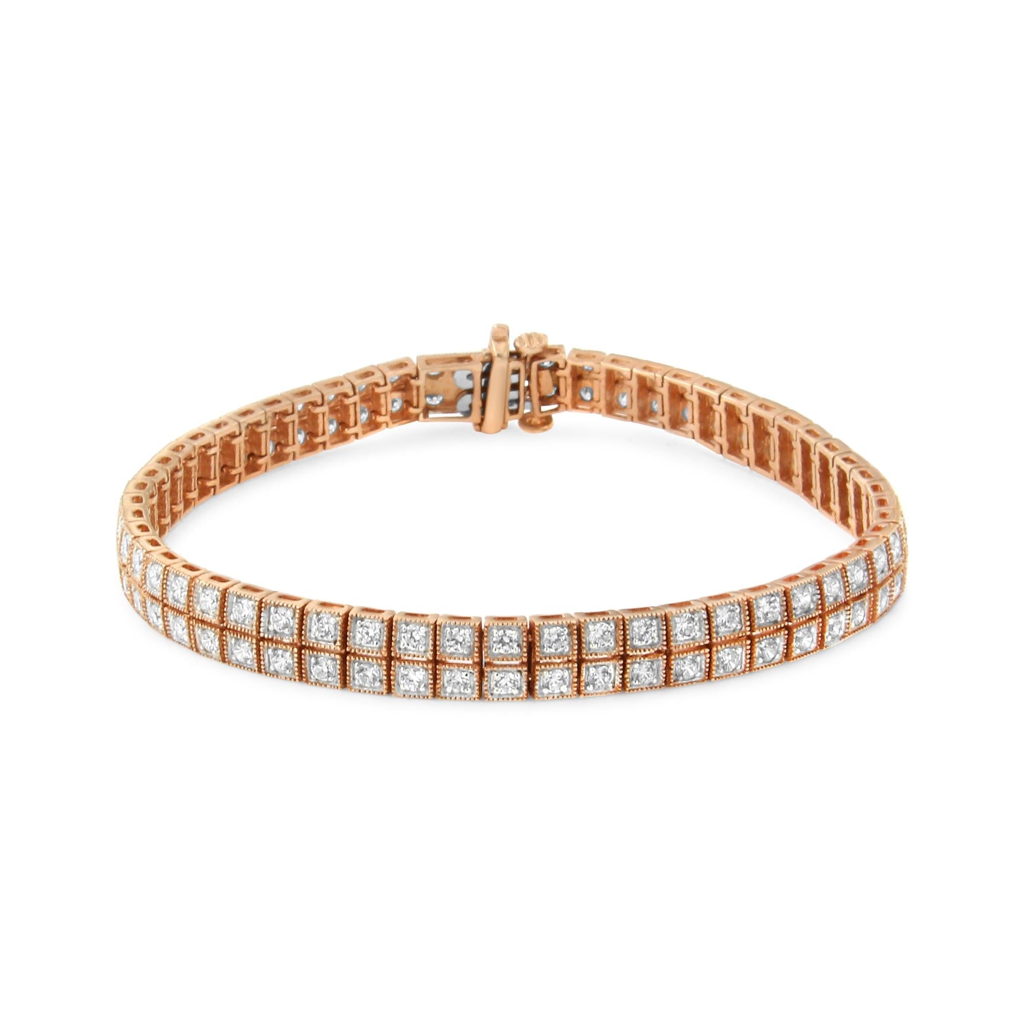 14K Rose Gold 3.0 Cttw Lab Grown Diamond Two Row Milgrain 7" Inch