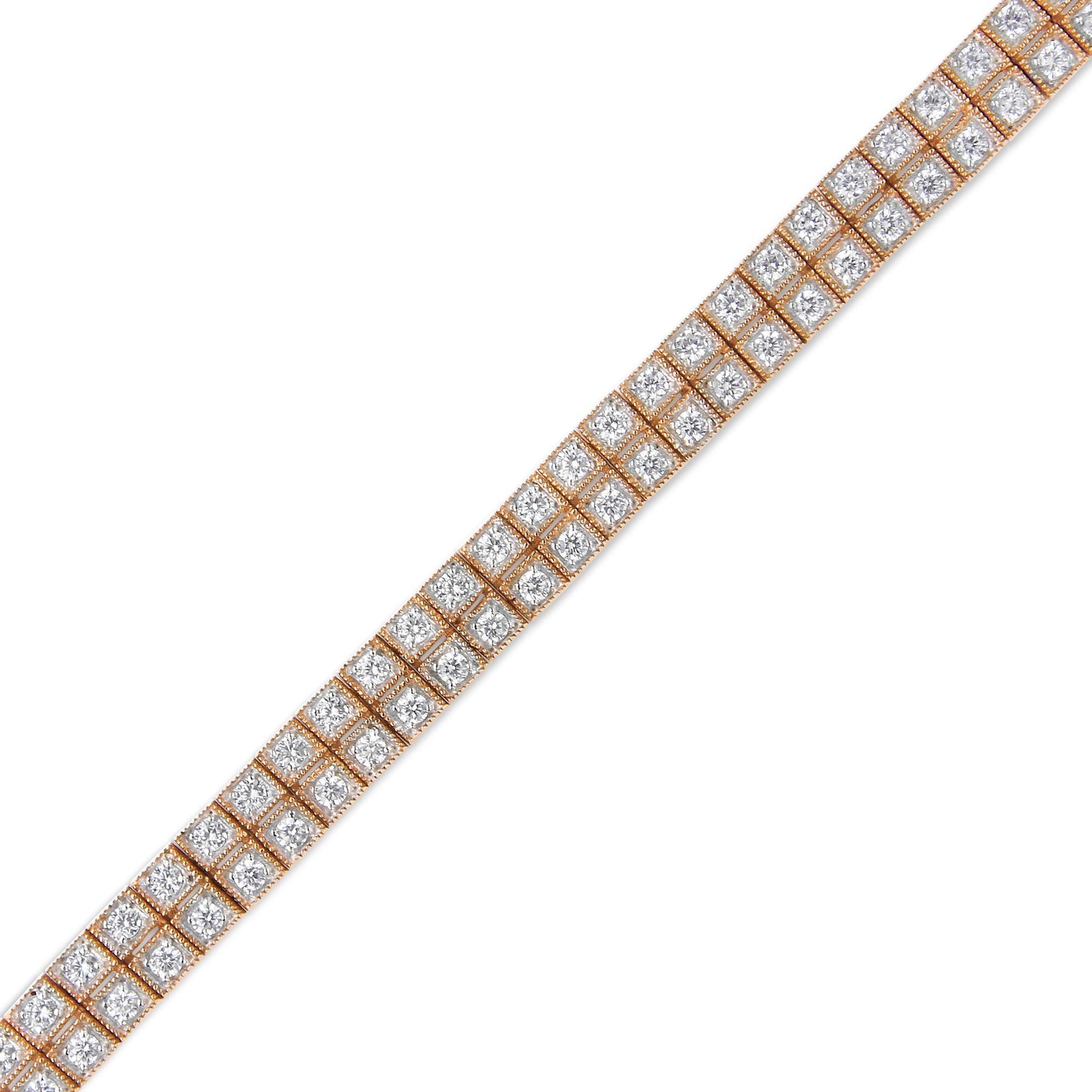 14K Rose Gold 3.0 Cttw Lab Grown Diamond Two Row Milgrain 7