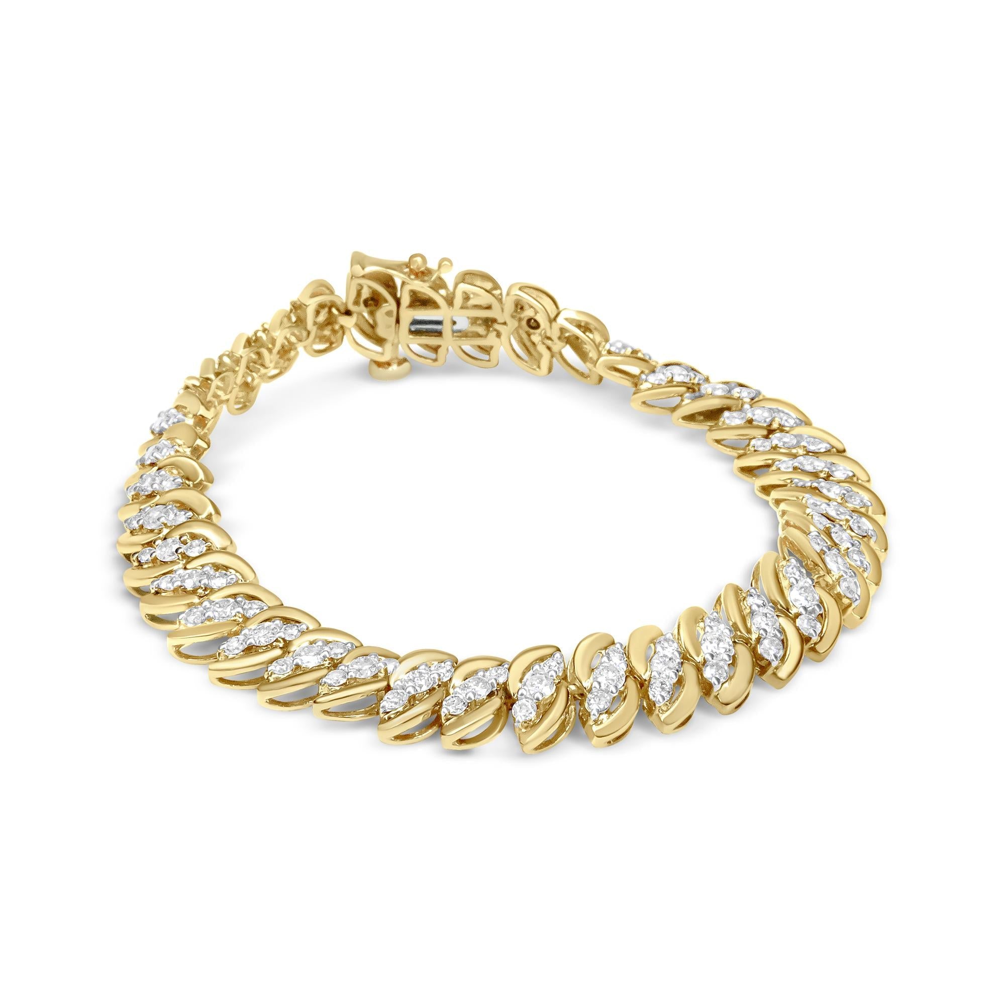 10K Yellow Gold 5.0 Cttw Diamond Double Row S-Link Cuban Bracelet (J-K