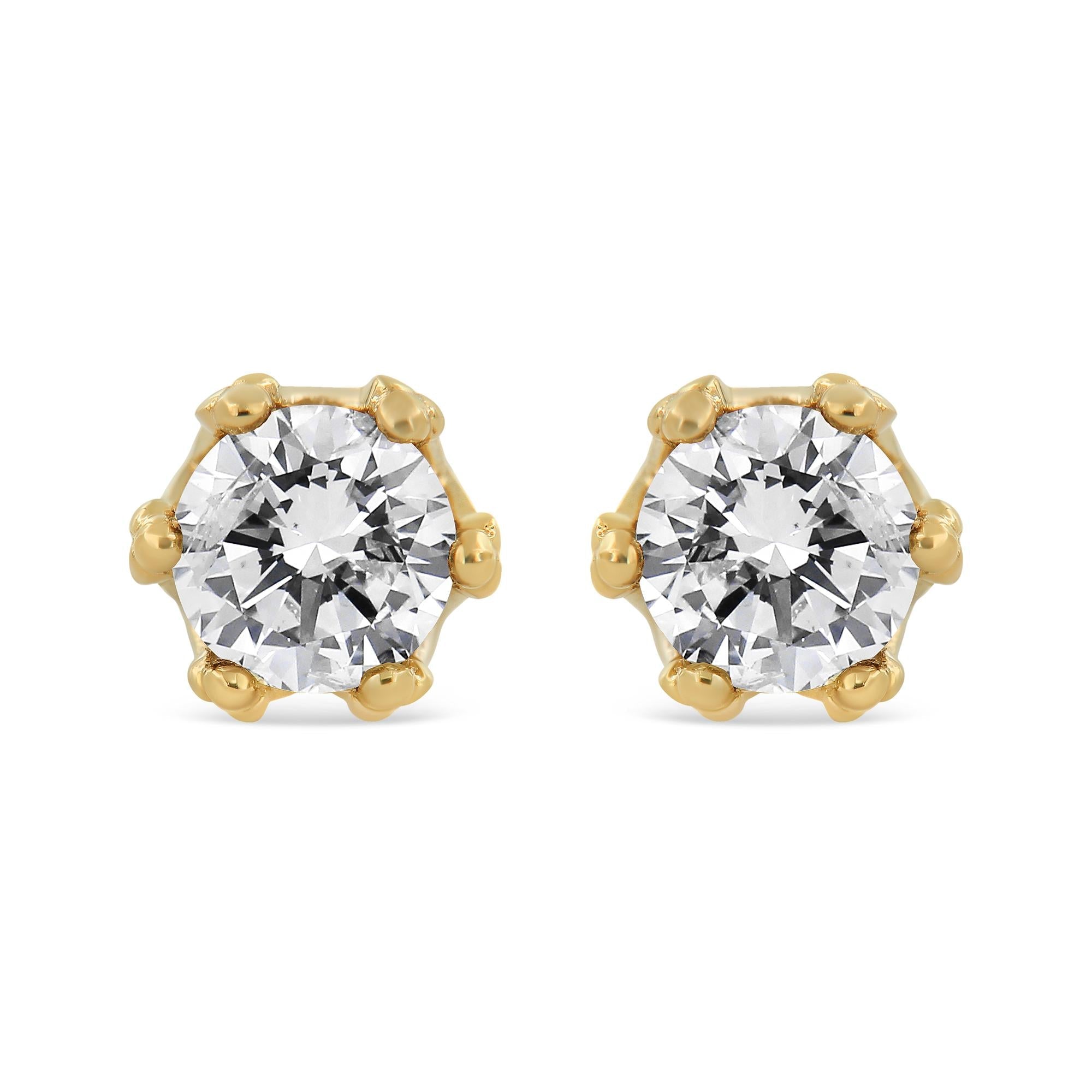 14K Yellow Gold 2.0 Cttw Round Diamond Crown Stud Earrings (I-J Color,