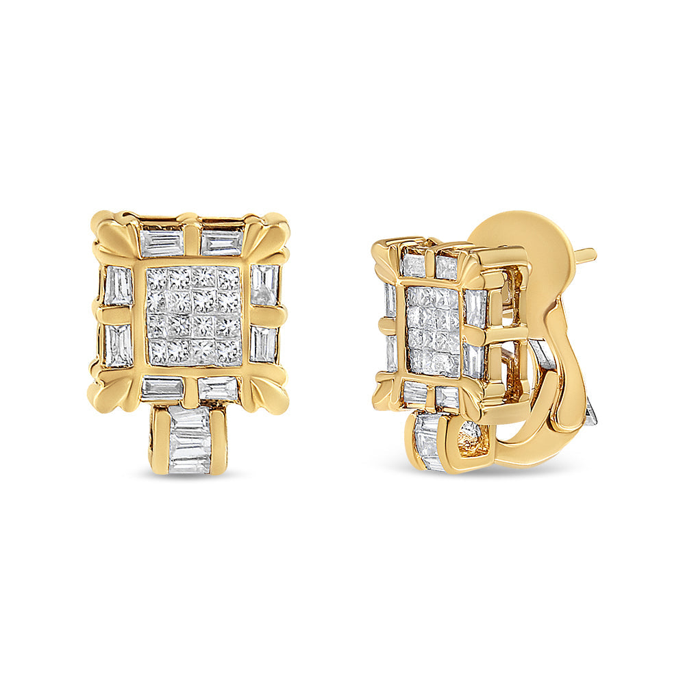 14K Yellow Gold 7/8 Cttw Princess and Baguette-Cut Diamond Square