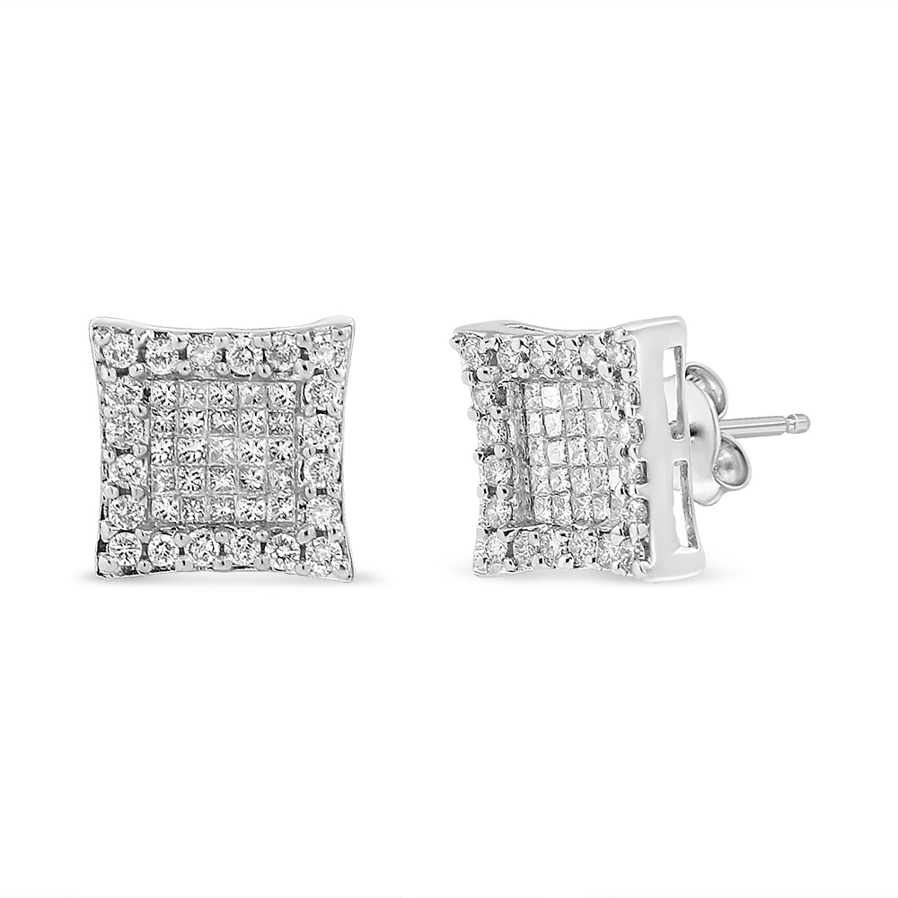 14K White Gold 1.00 Cttw Princess And Round-Cut Diamond Square Stud