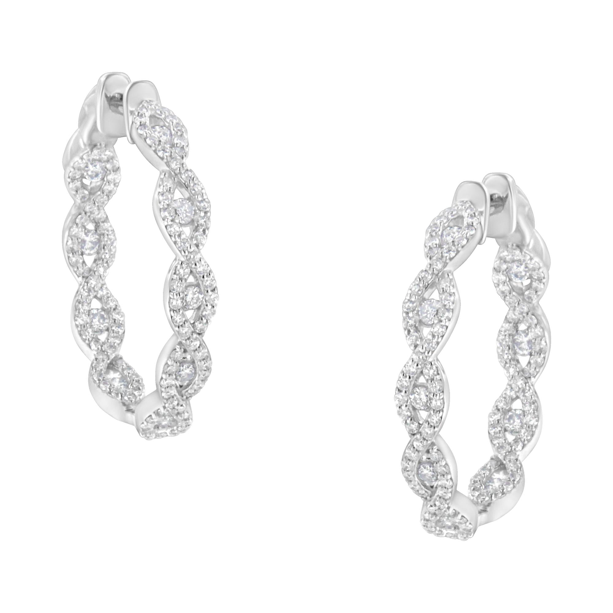 10K White Gold Diamond Hoop Earrings (1 1/2 cttw, H-I Color, I1-I2