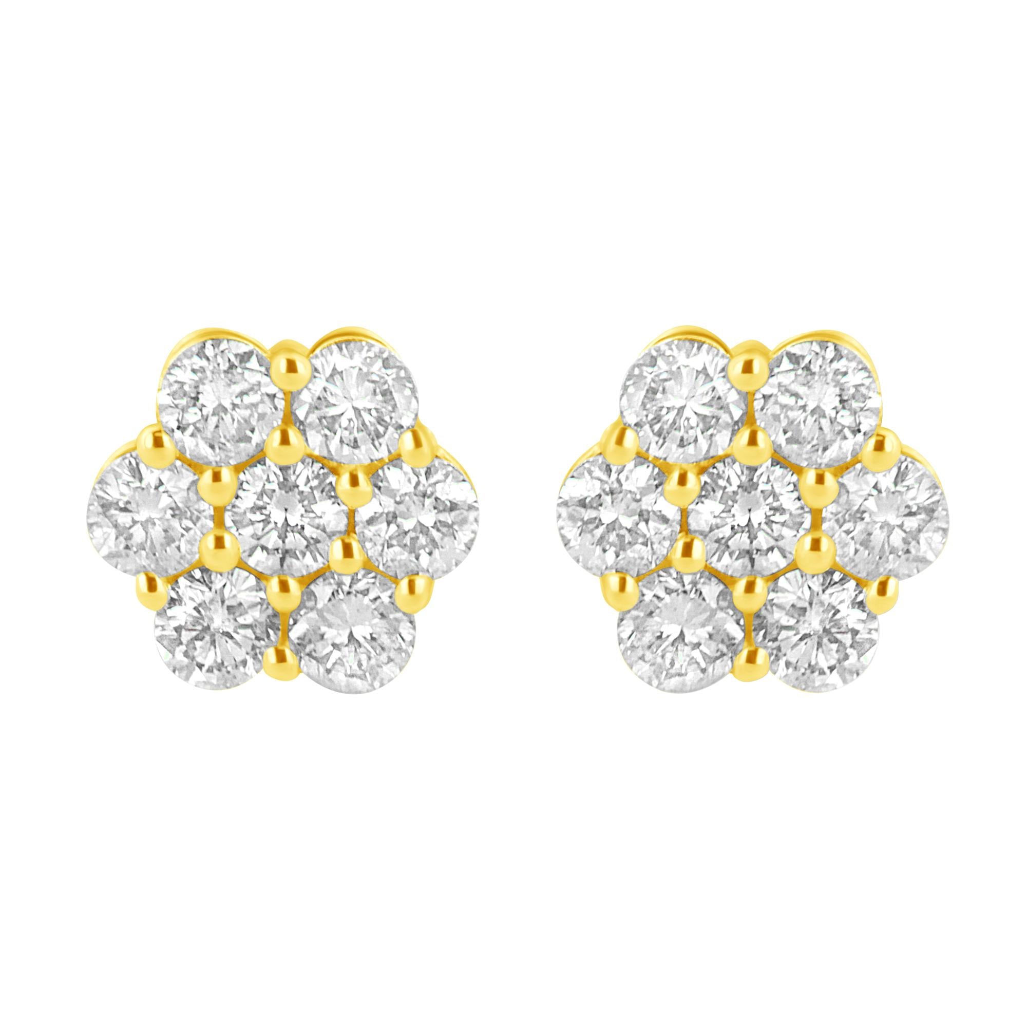 14K Yellow Gold 1.0 Cttw Diamond Flower Earring (J-K Color, I1-I2