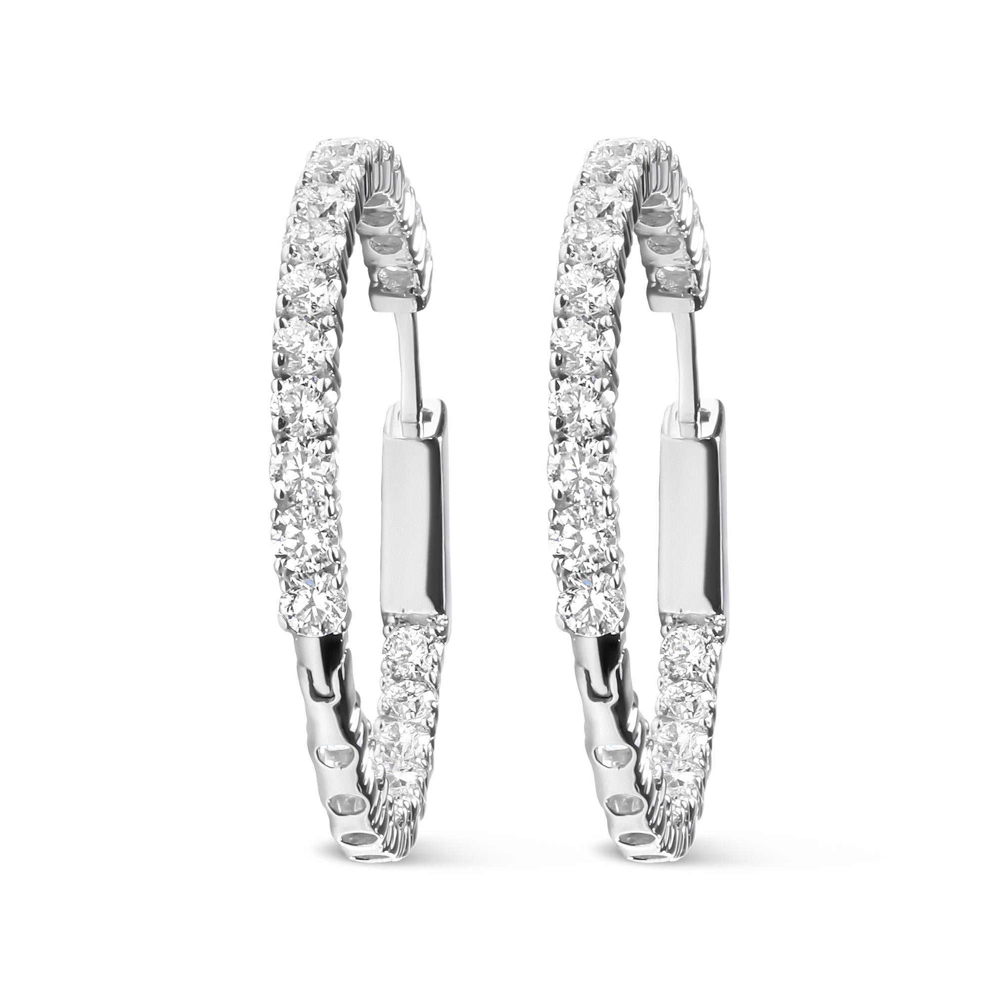 14K White Gold 3.00 Cttw Lab Grown Diamond Inside Out Hoop Earrings