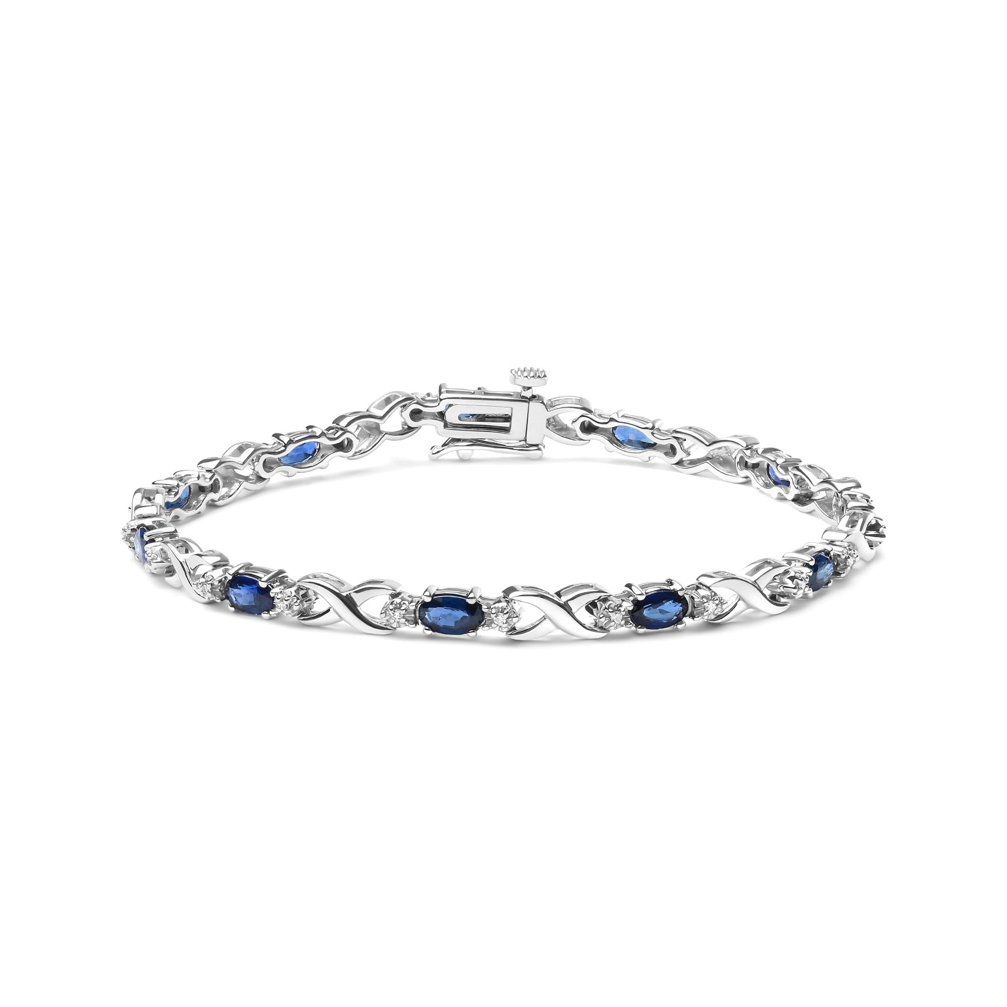 10K White Gold 5x4mm Oval Sapphire Gemstone and 1/10 Cttw Diamond