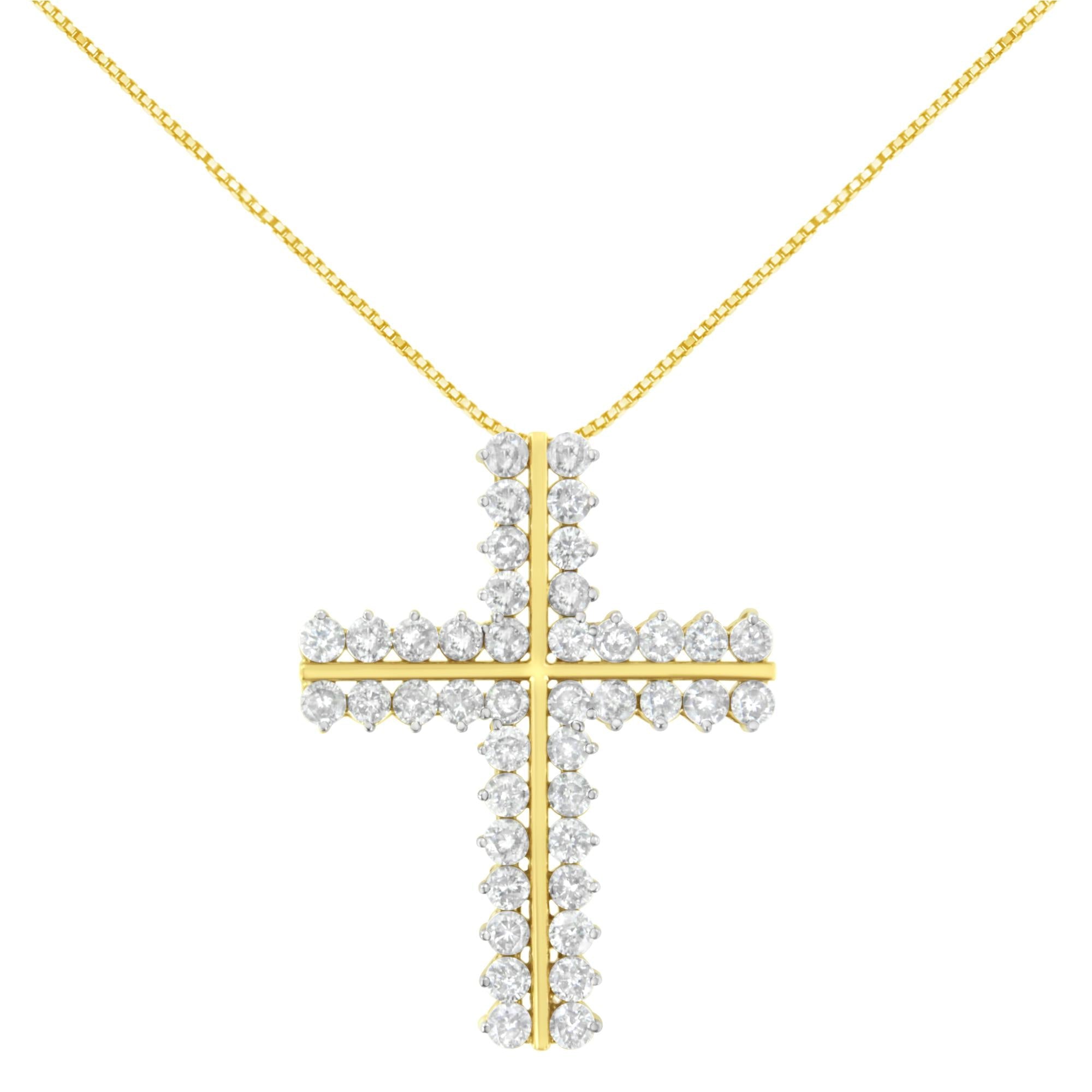 10K Yellow Gold 4.0 Cttw Diamond Two Row Cross 18" Pendant Necklace