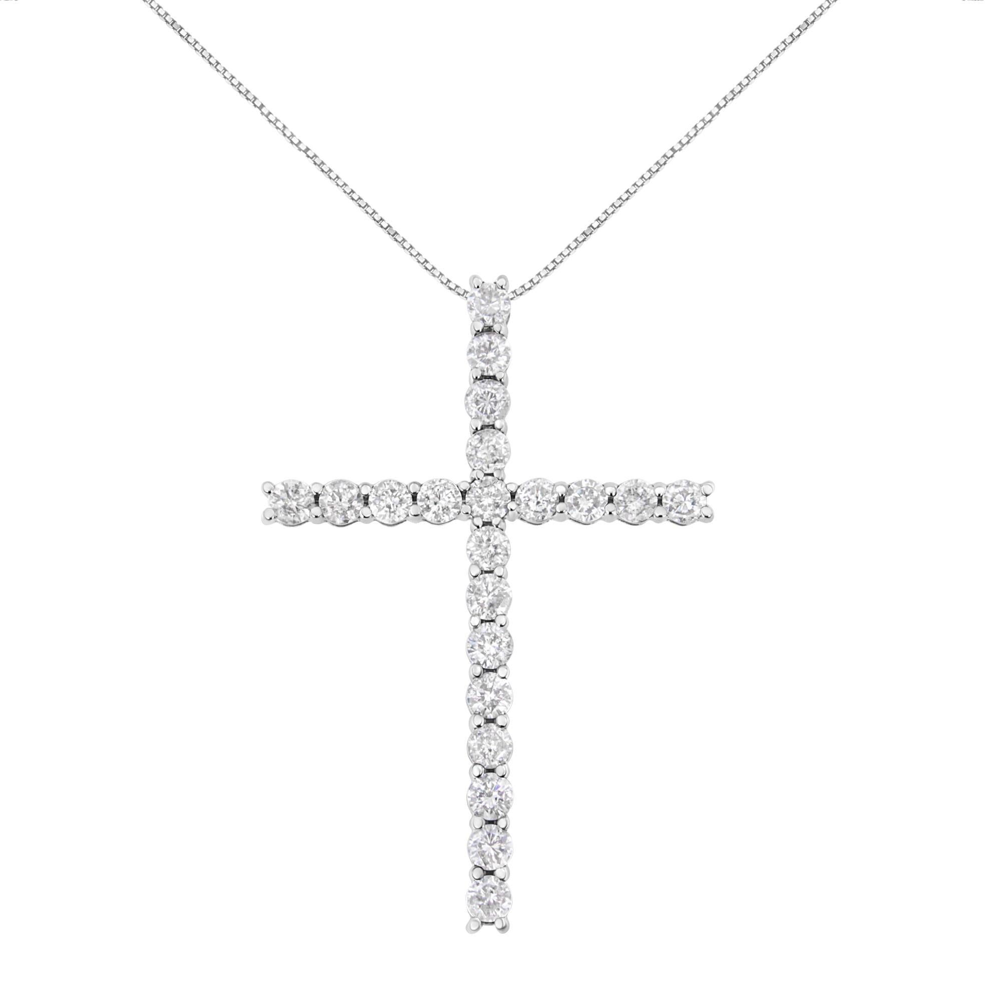 .925 Sterling Silver 4.0 Cttw Diamond 2-1/4" Cross Pendant with Box