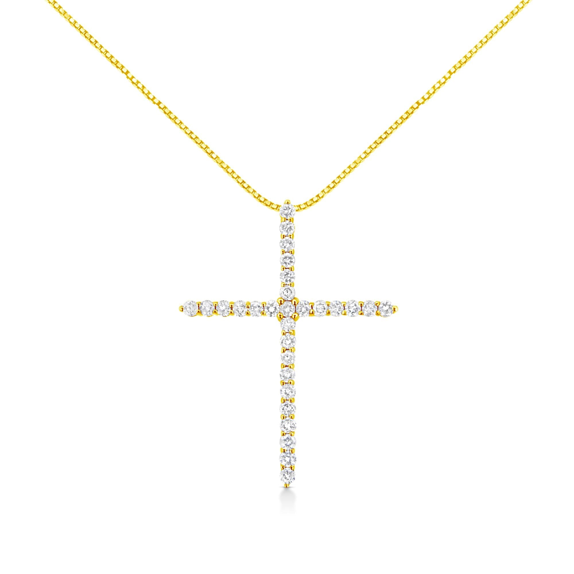 10K Yellow Gold 3.00 cttw Round-Cut Diamond Cross 18" Pendant Necklace
