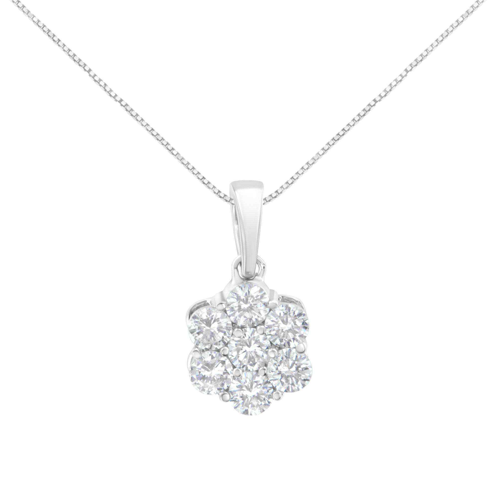 14K White Gold 1 cttw Brilliant Round-Cut Diamond 7 Stone Flower 18"