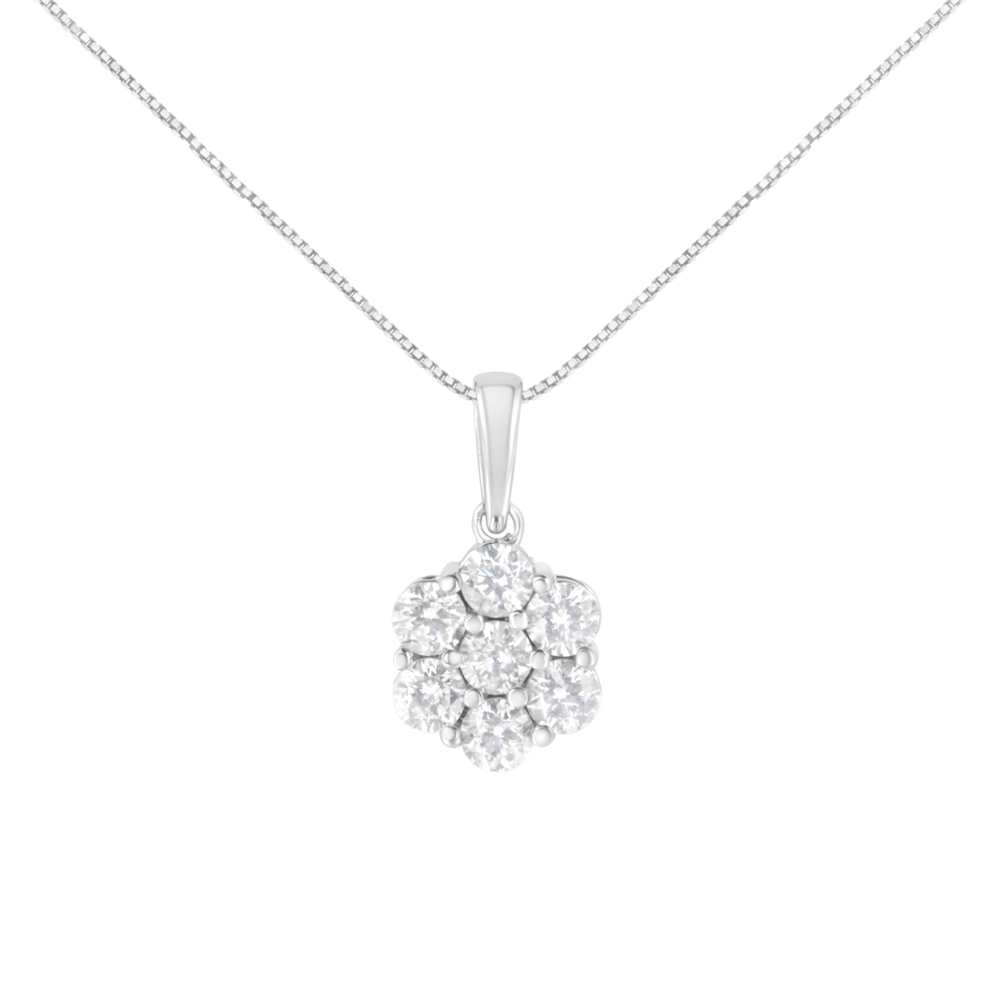 14K White Gold 2.00 Cttw Brilliant Round-Cut Diamond 7 Stone Flower