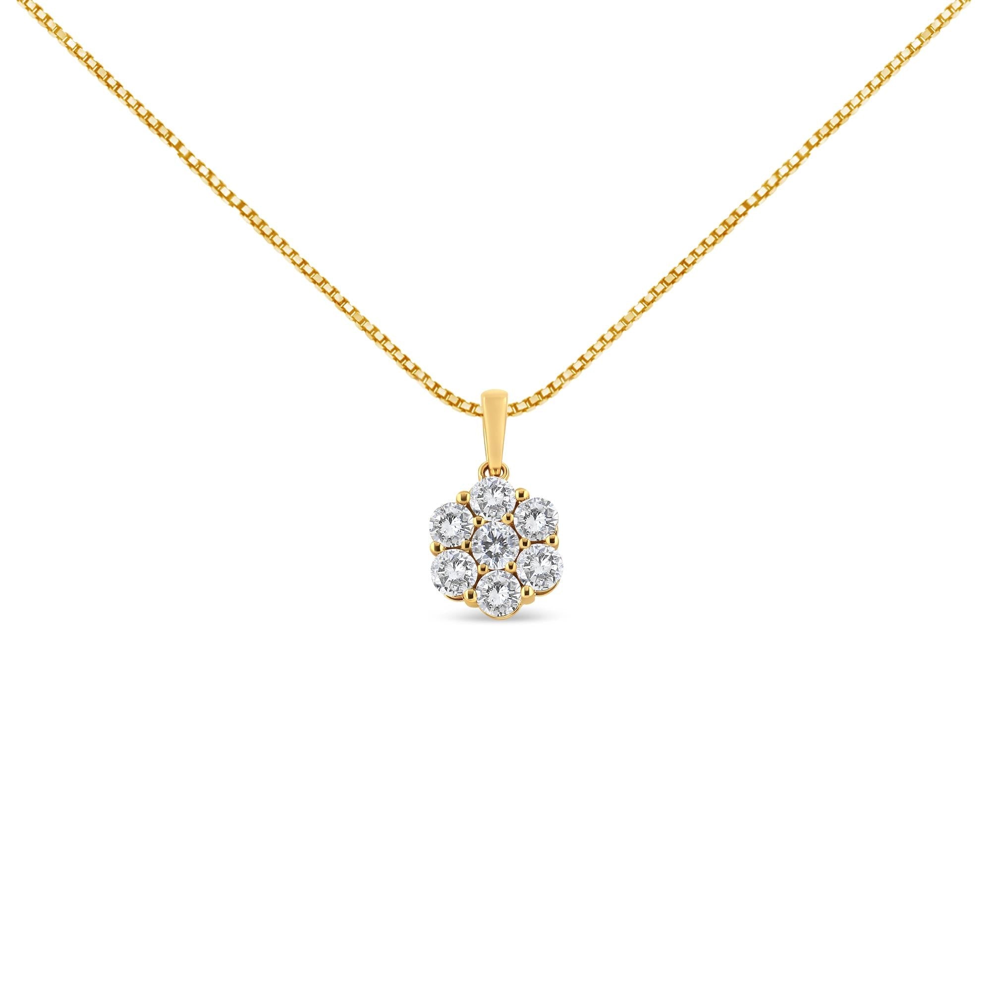14K Yellow Gold 2.00 Cttw Brilliant Round-Cut Diamond 7 Stone Flower