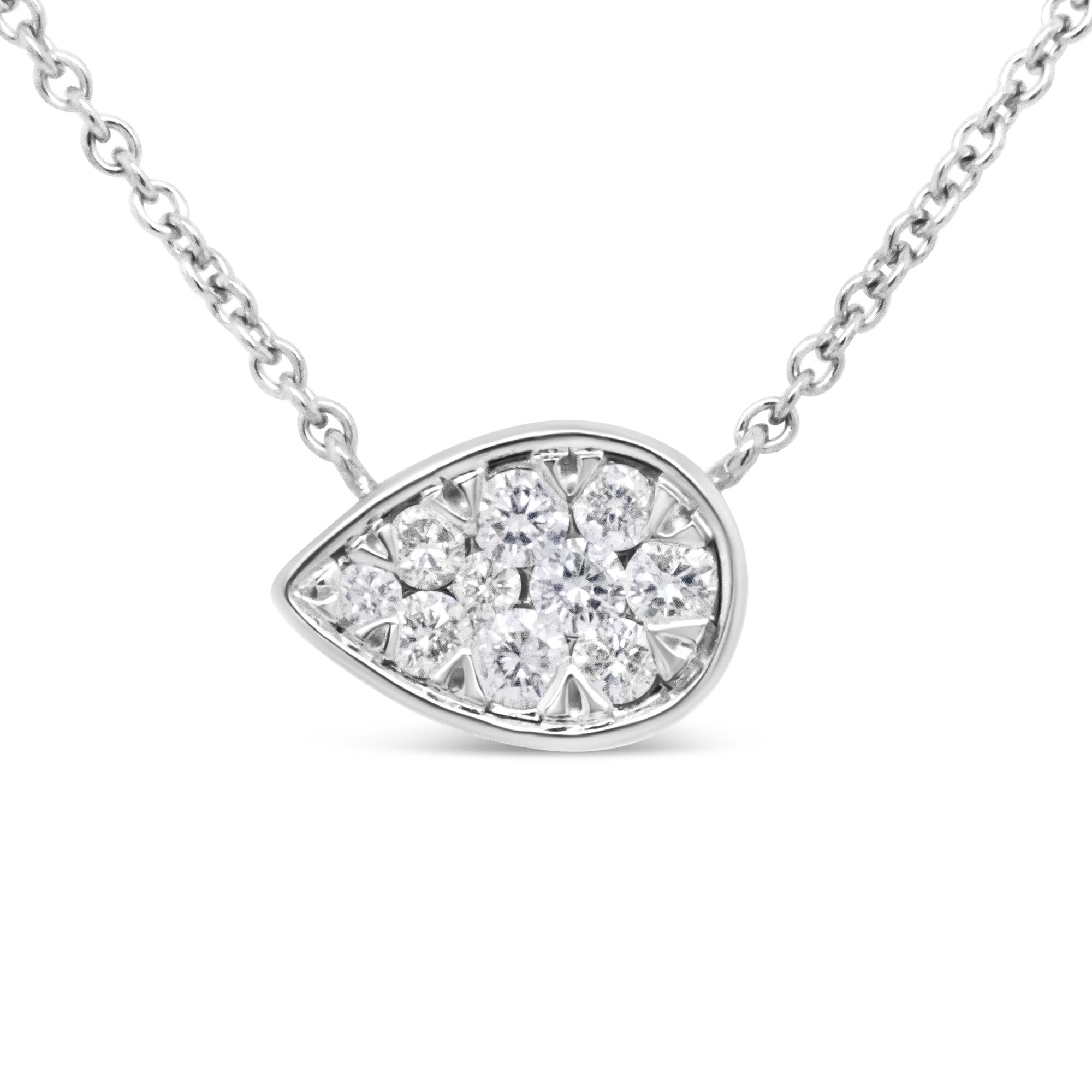 14K White Gold 1/4 Cttw Round Diamond Composite Teardrop Shape 18"