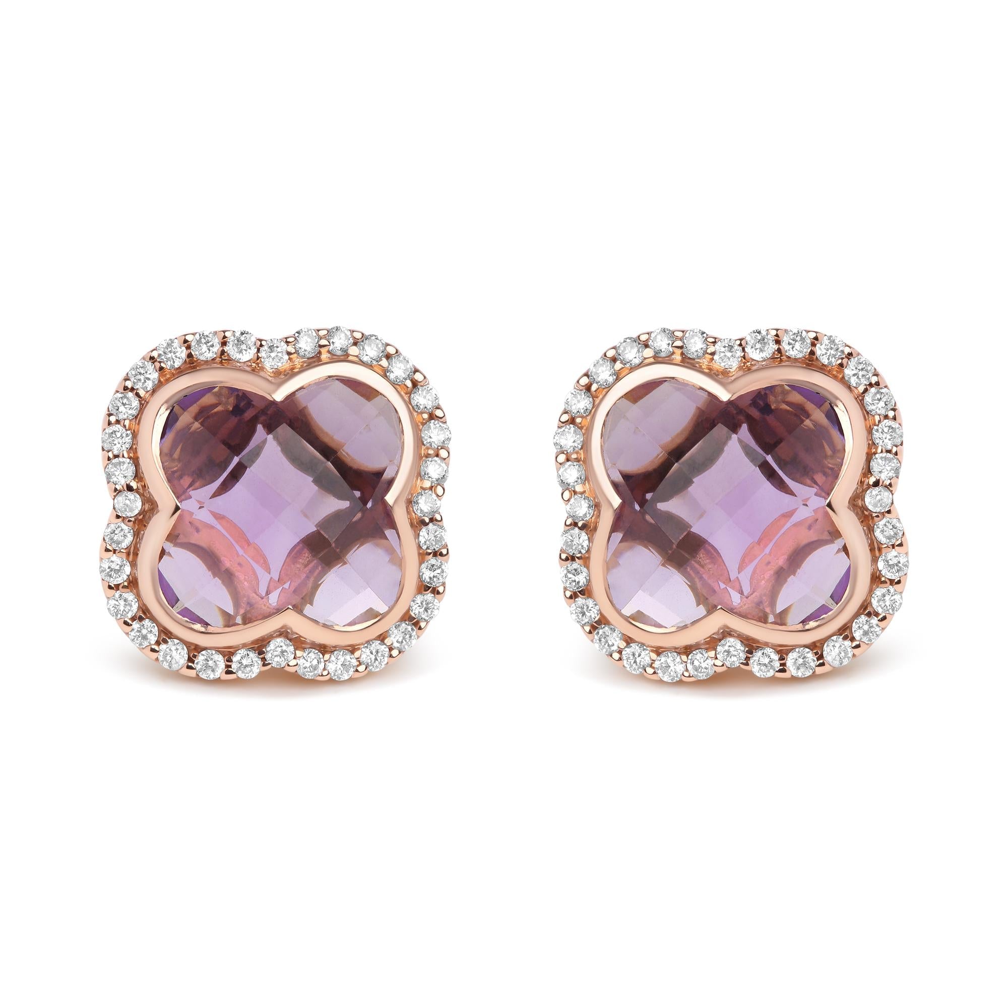 18K Rose Gold 3/8 Cttw Diamond and 11x11mm Clover-Cut Purple Amethyst