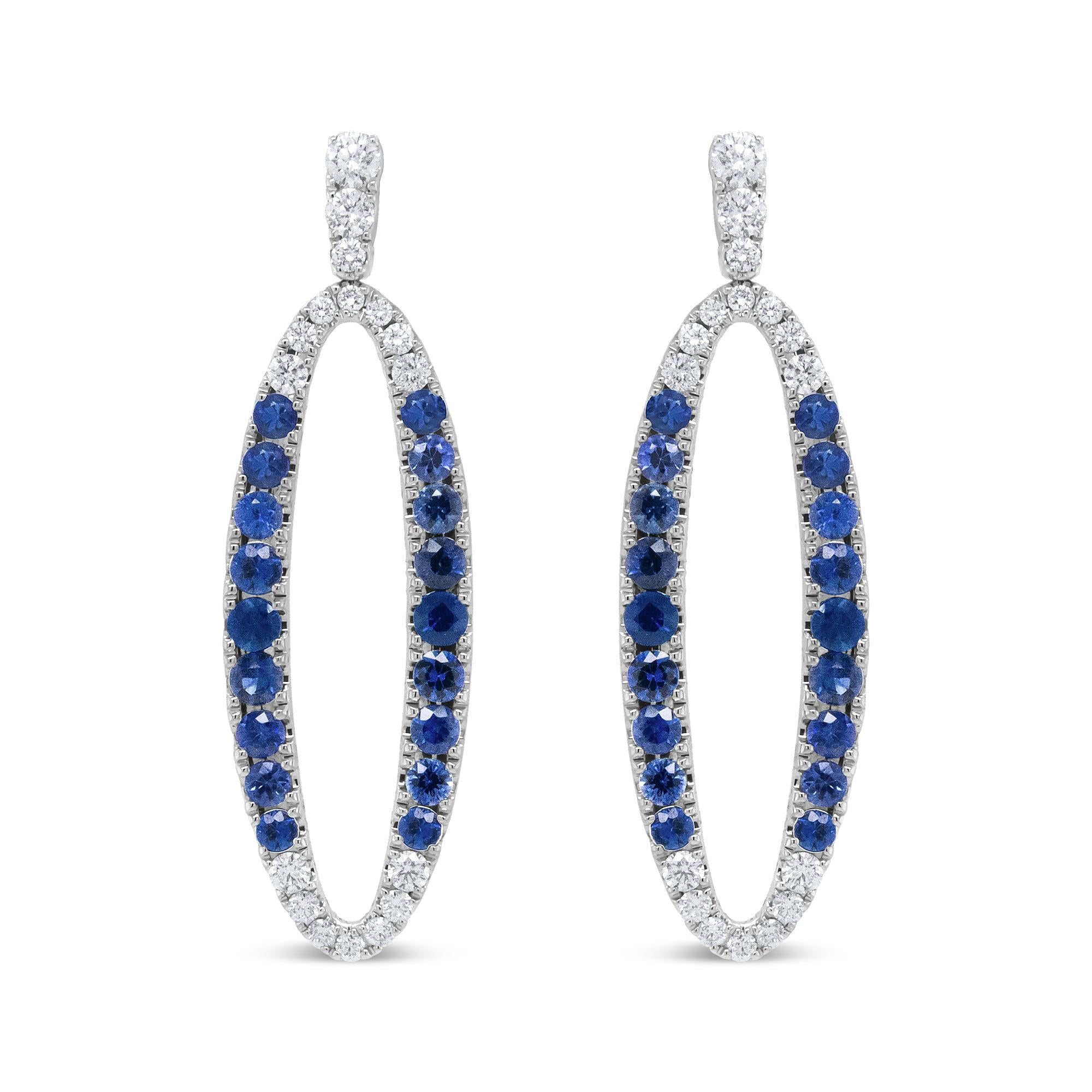 18K White Gold 1.11 Cttw Blue Round Diamond and Blue Sapphire Openwork