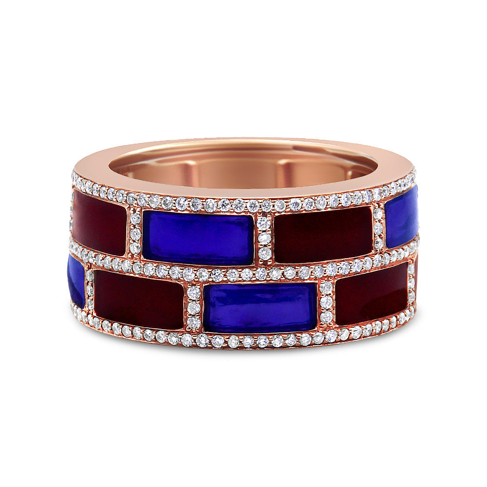 18K Rose Gold Alternating Red and Blue Enamel and 1/2 Cttw Diamond