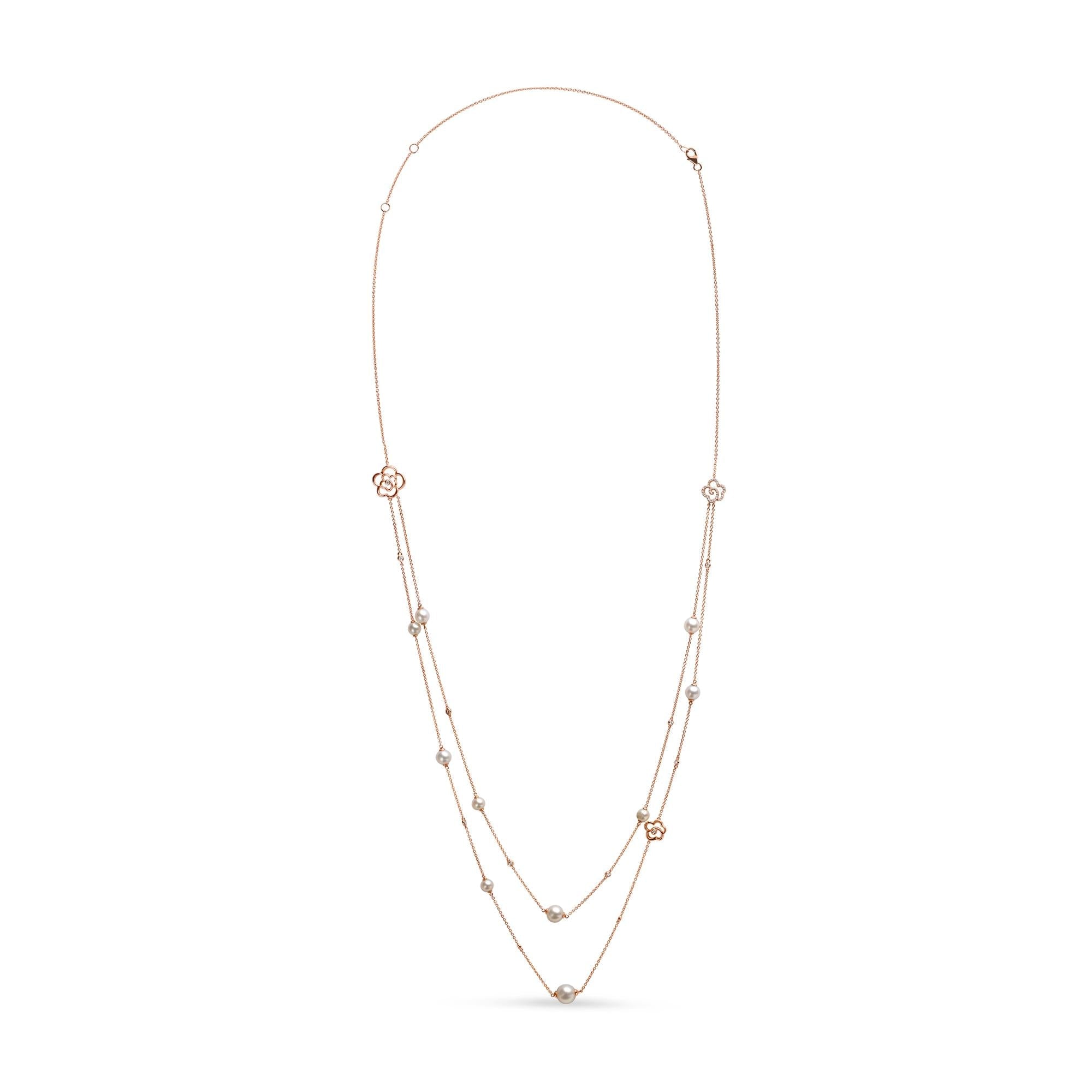 18K Rose Gold 1/2 Cttw Diamond and Freshwater Pearl Double Strand