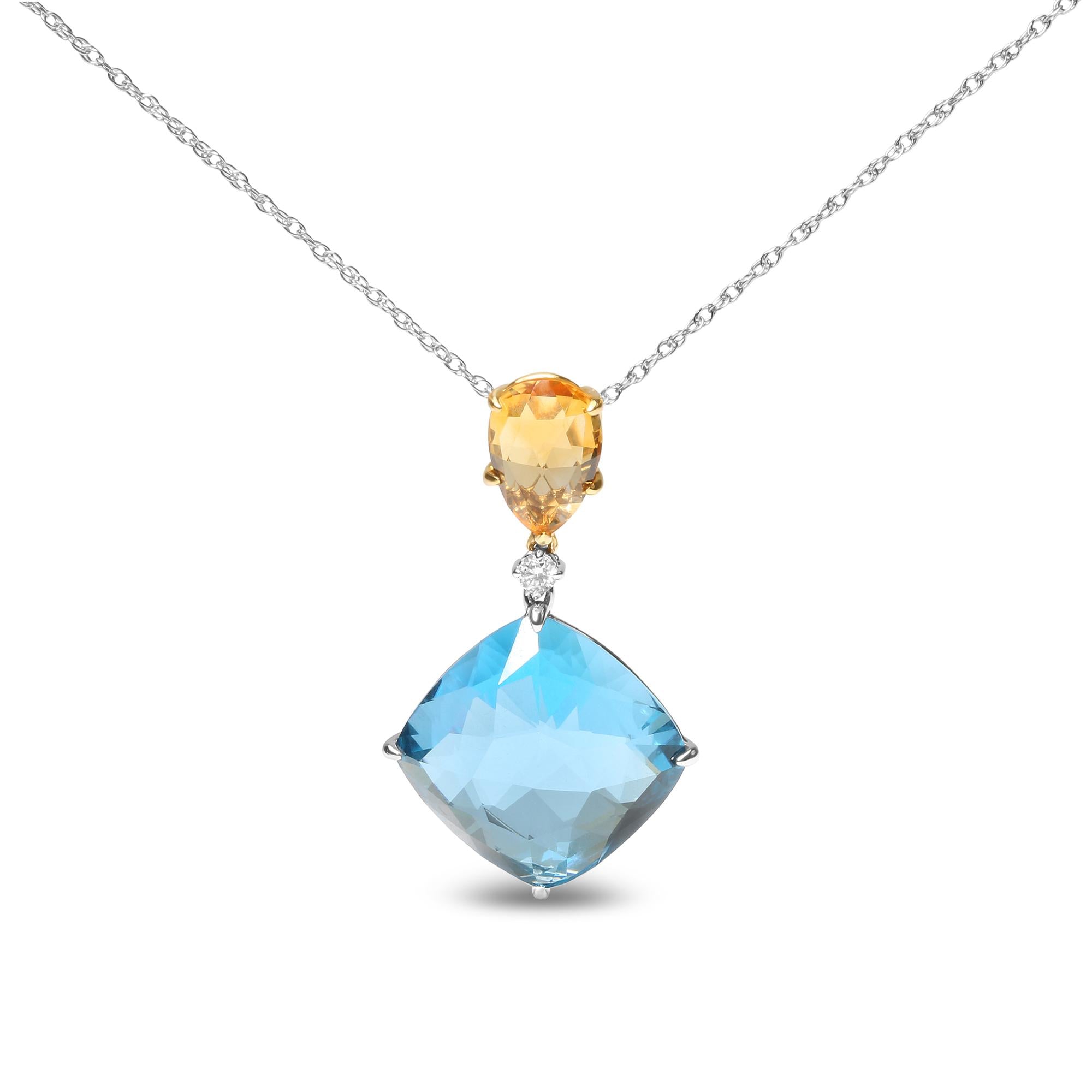 18K White and Yellow Gold Diamond Accent and Yellow Citrine and Sky