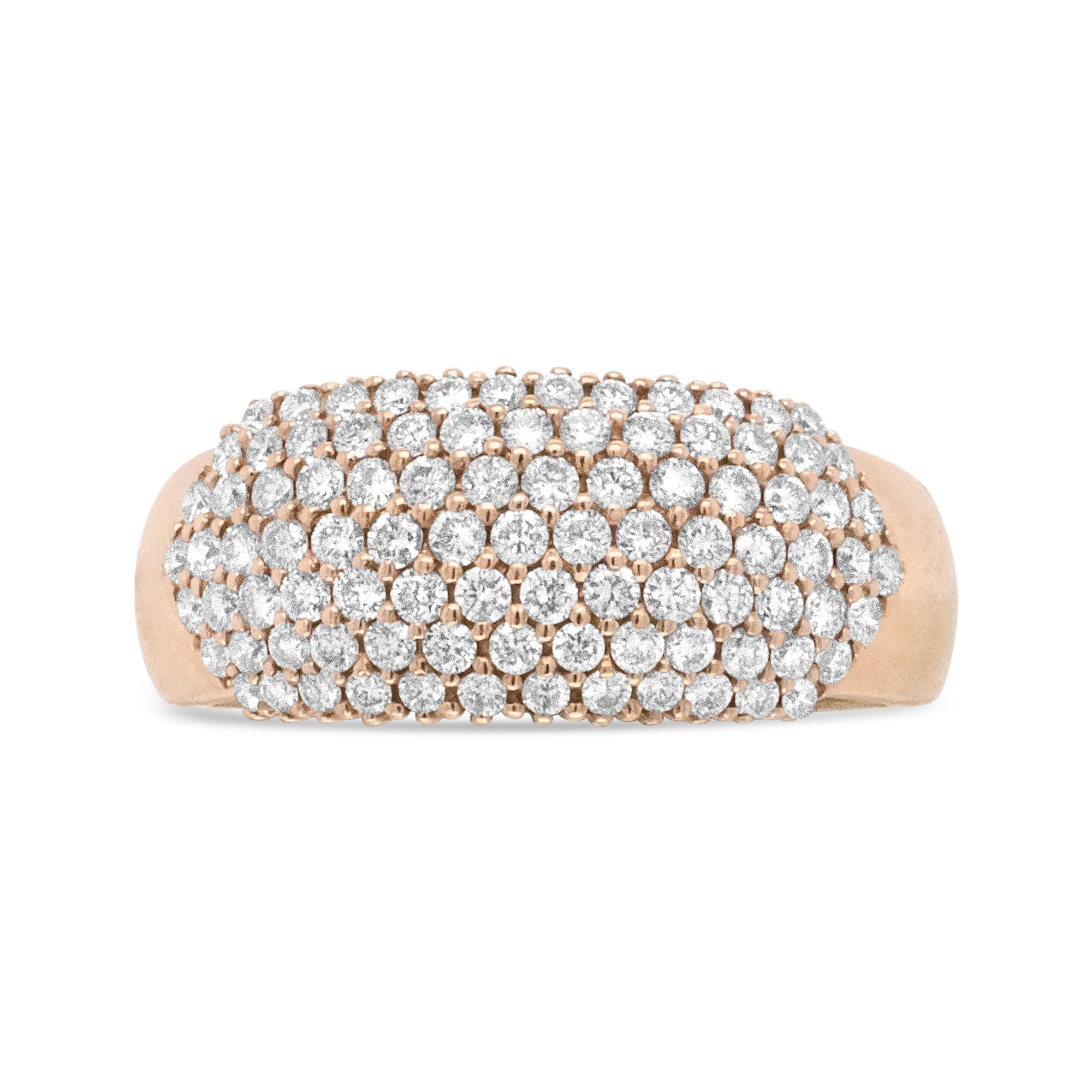 18K Rose Gold 1.00 Cttw Diamond Multi Row Dome Band Ring (F-G Color,