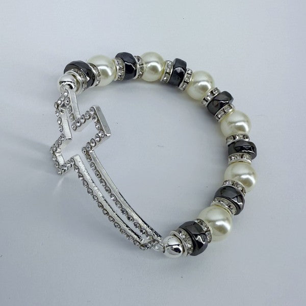 Silver Finish Stretchable Bracelet With Rhinestone
