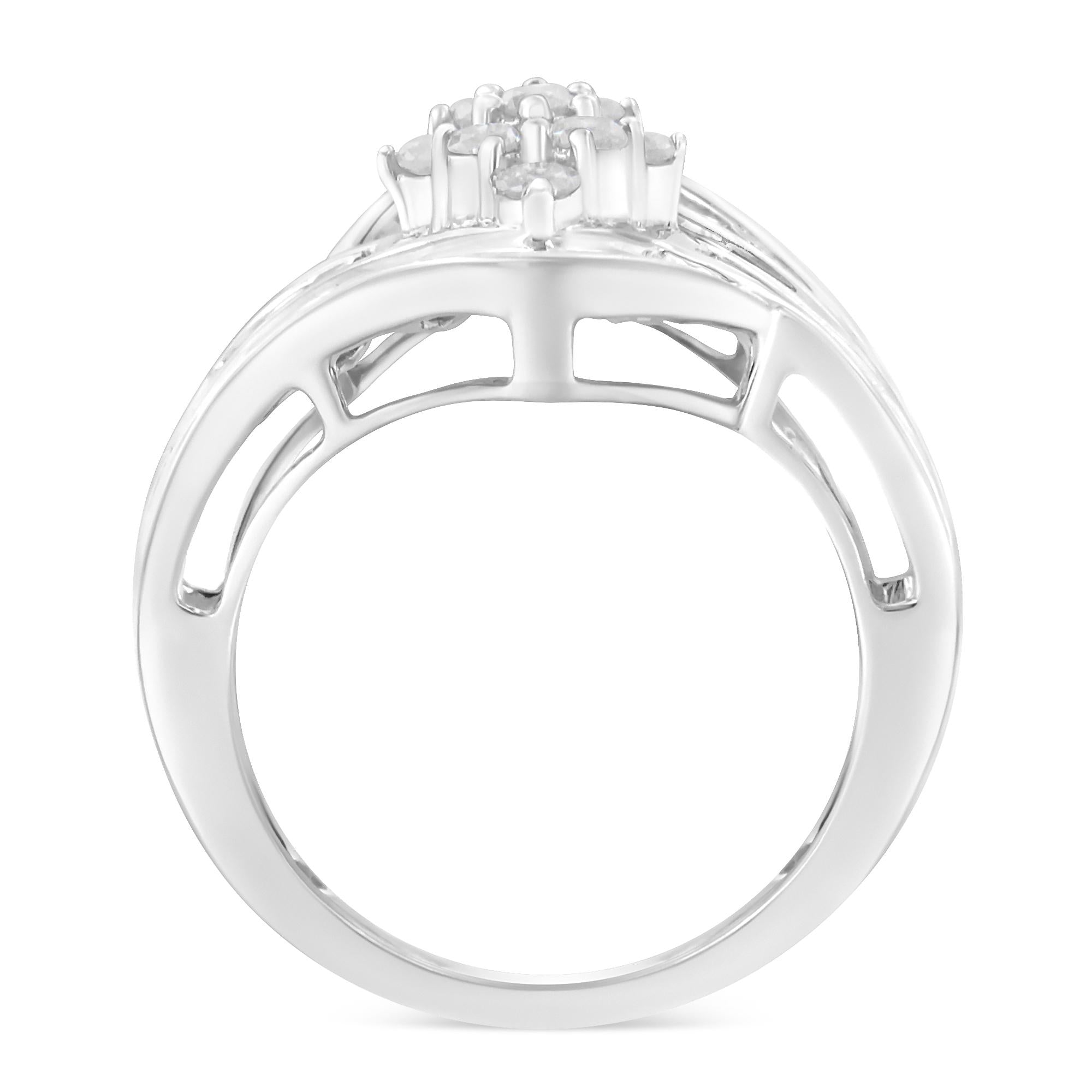 10K White Gold Diamond Bypass Cluster Ring (1 Cttw, I-J Color, I2-I3