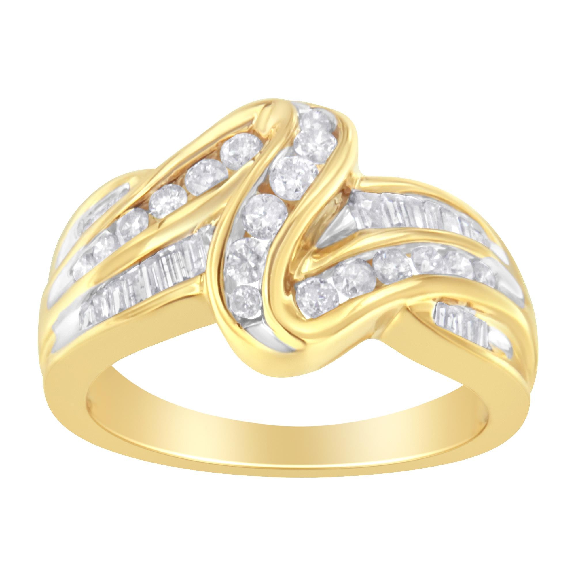 10K Yellow Gold 3/4 Cttw Channel Set Round and Baguette-cut Diamond