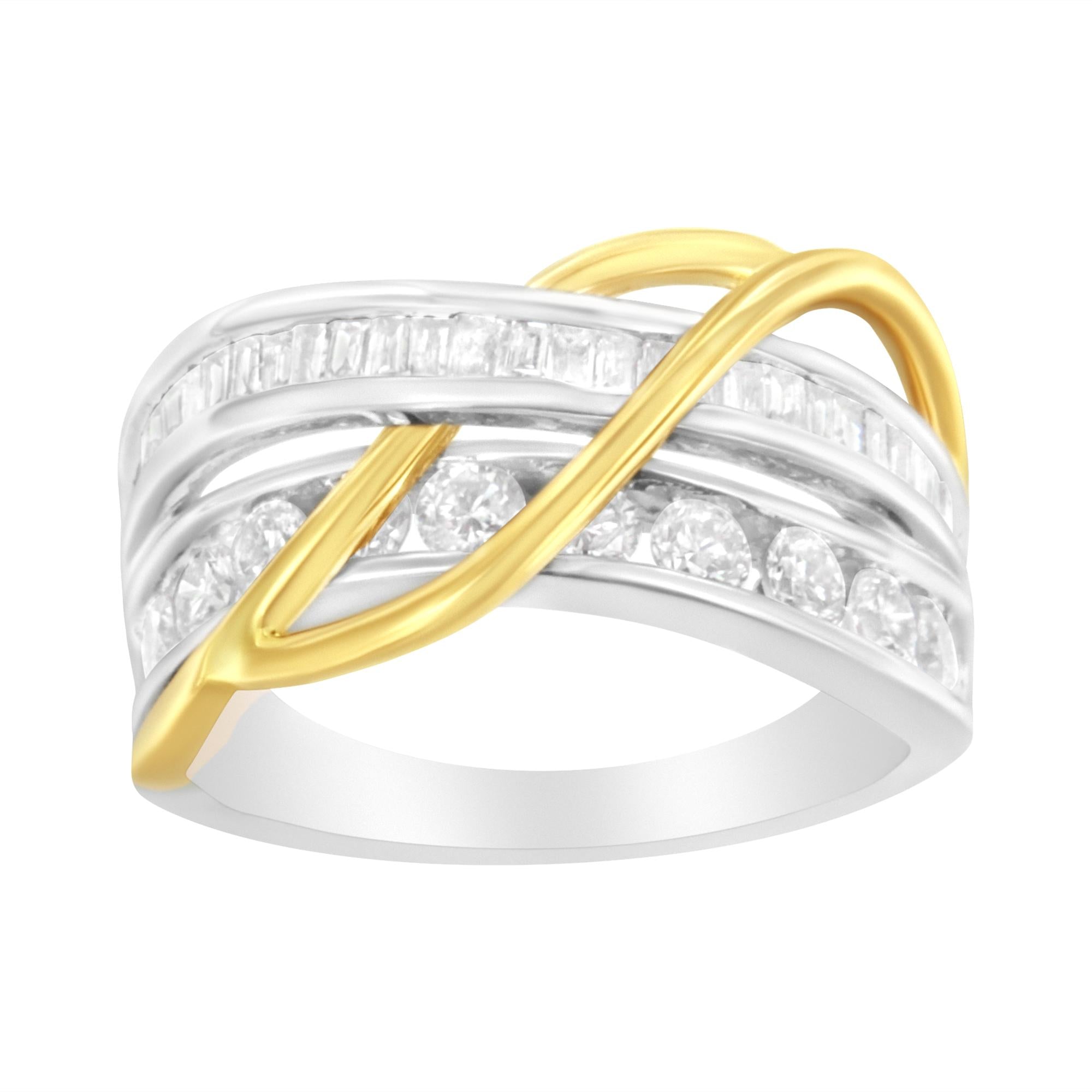 10K White and Yellow Gold 1 1/10 cttw Channel-Set Diamond Bypass Band