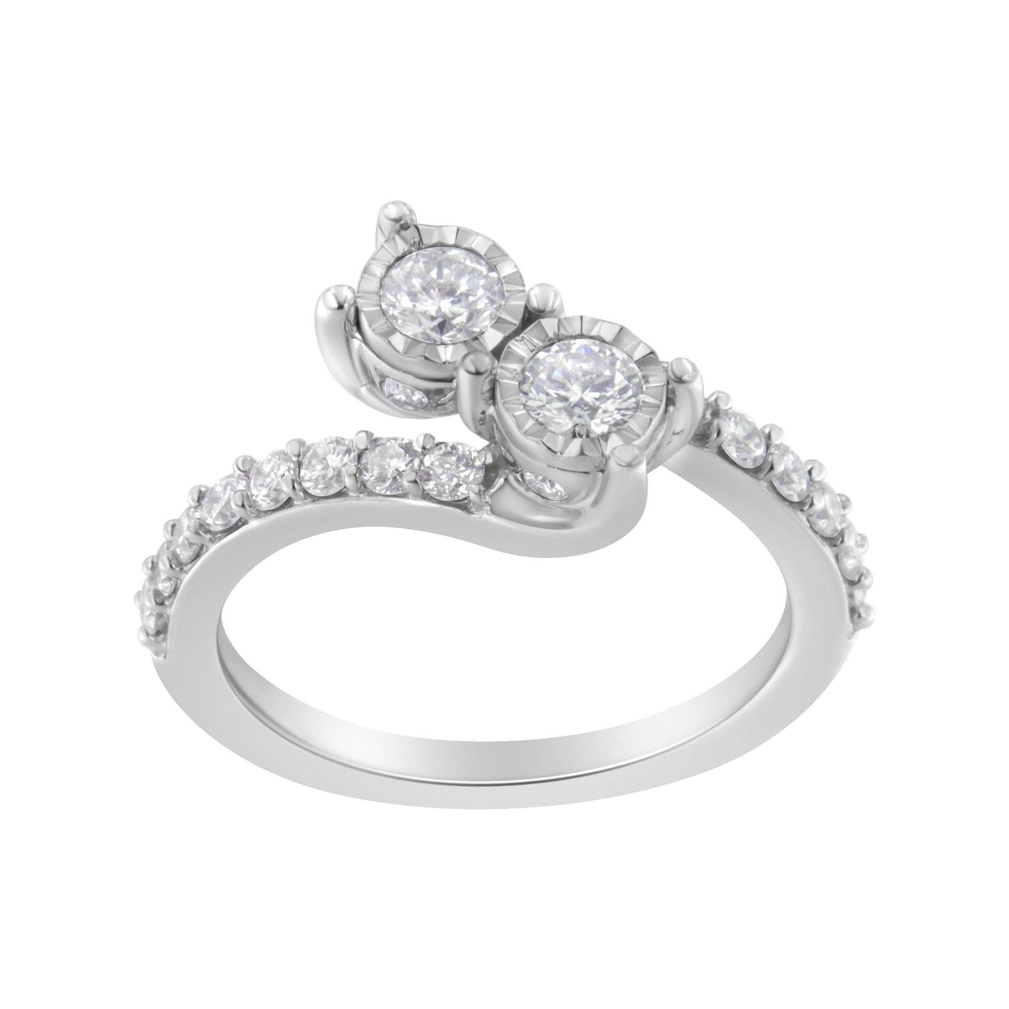10K White Gold Two-Stone Miracle-Set Diamond Bypass Ring (1 Cttw, H-I