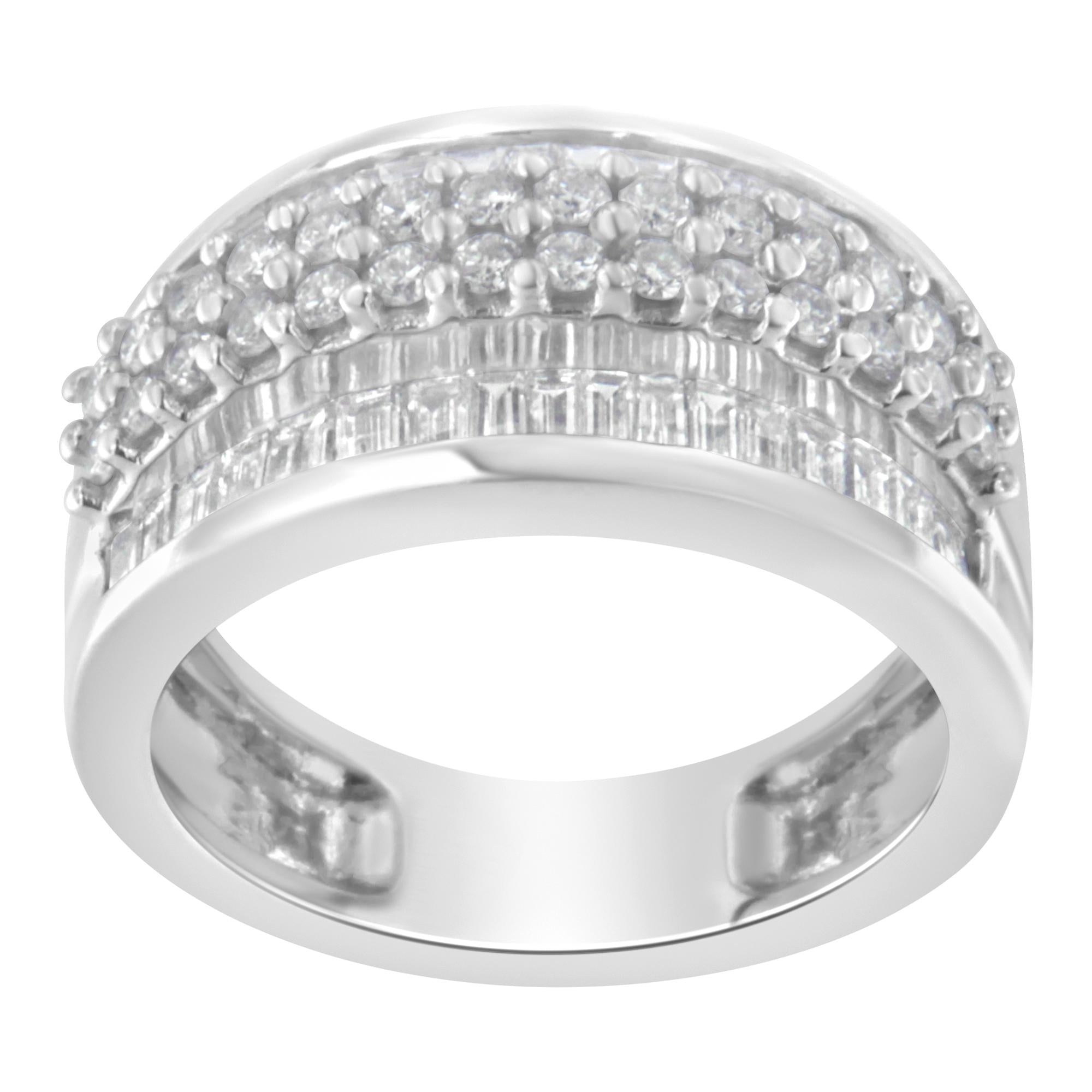 14K White Gold Round and Baguette Diamond Ring (1 1/2 Cttw, F-G Color,
