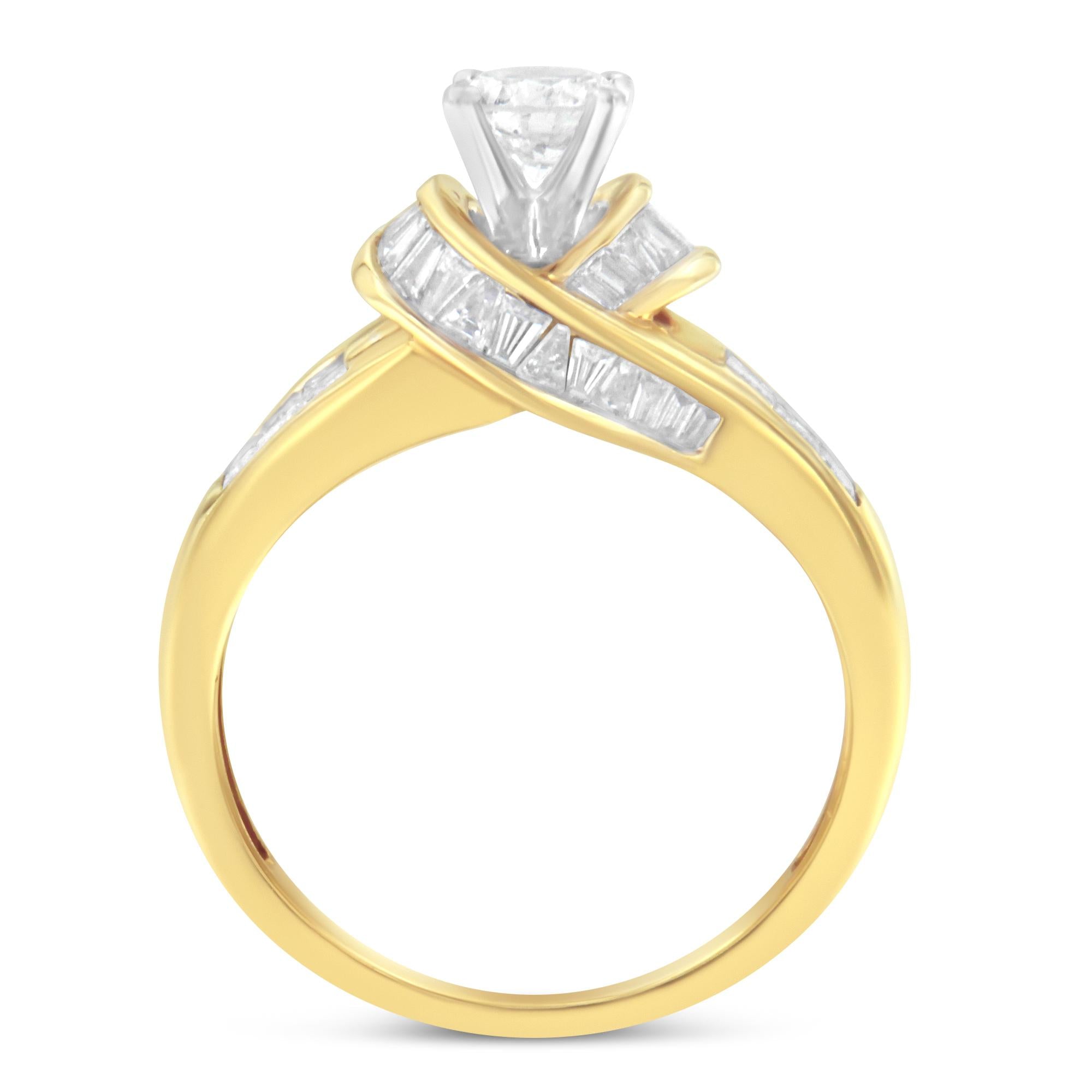 14K Two-Toned Gold Round, Baguette and Princess Cut Diamond Ring (1