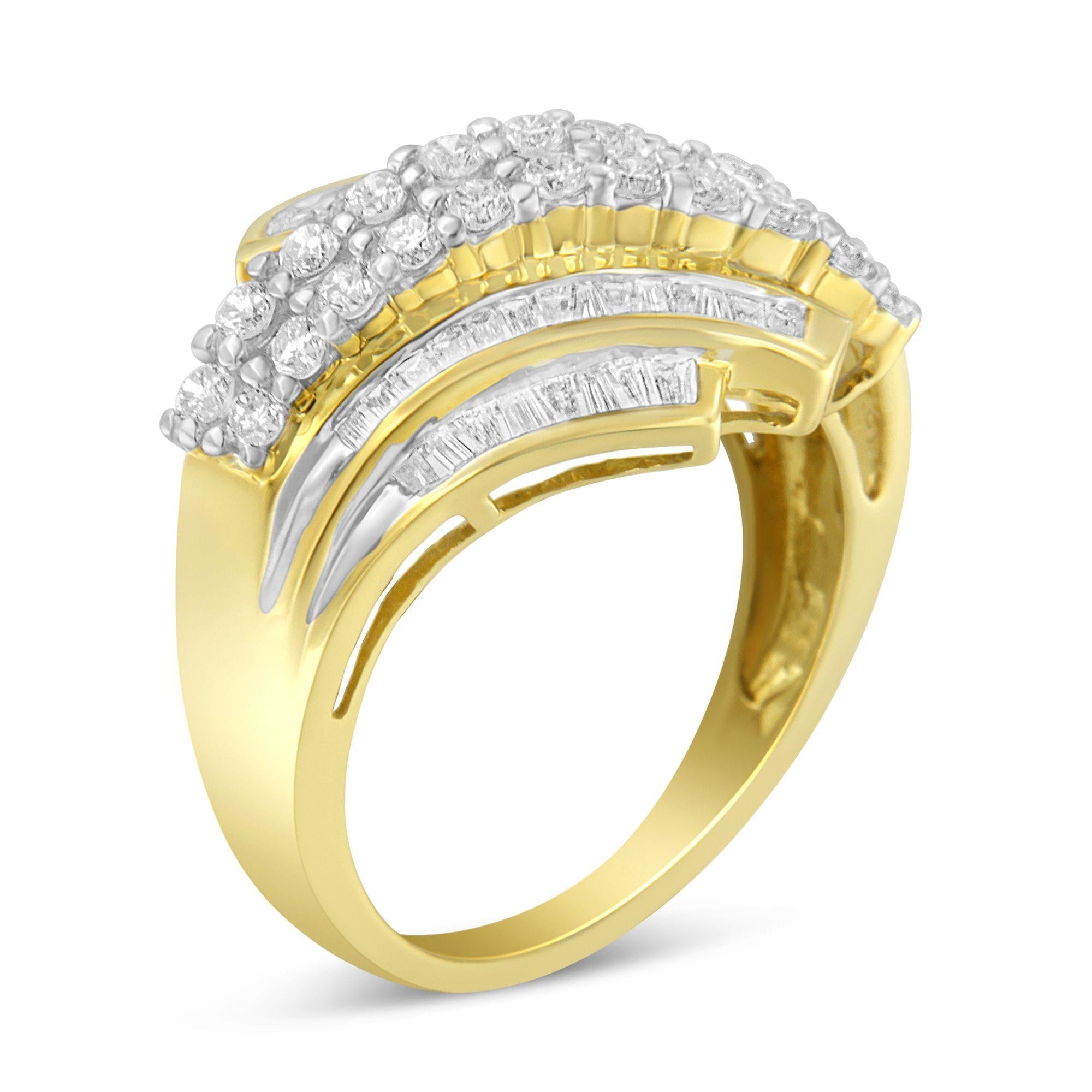 10K Yellow Gold 1.0 Cttw Round & Baguette Cut Diamond 64 Stone Bypass