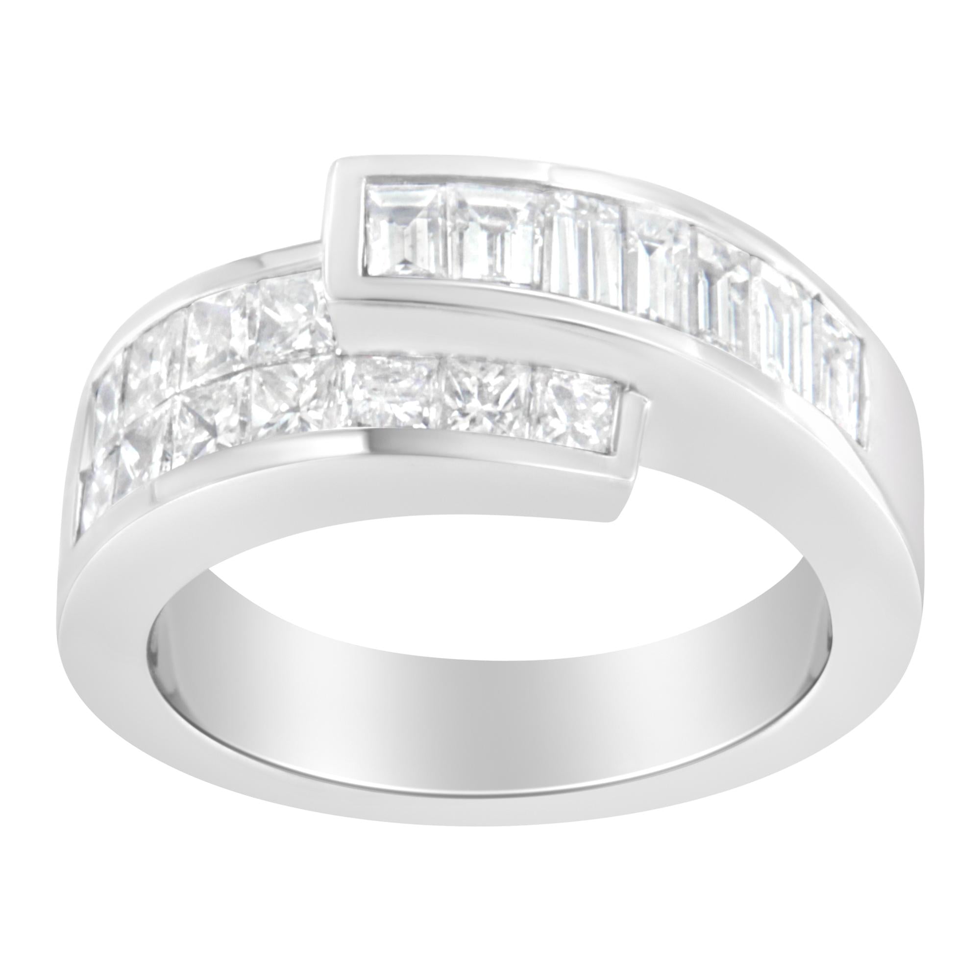 14K White Gold 2.0 Cttw Channel-Set Princess and Baguette-Cut Diamond