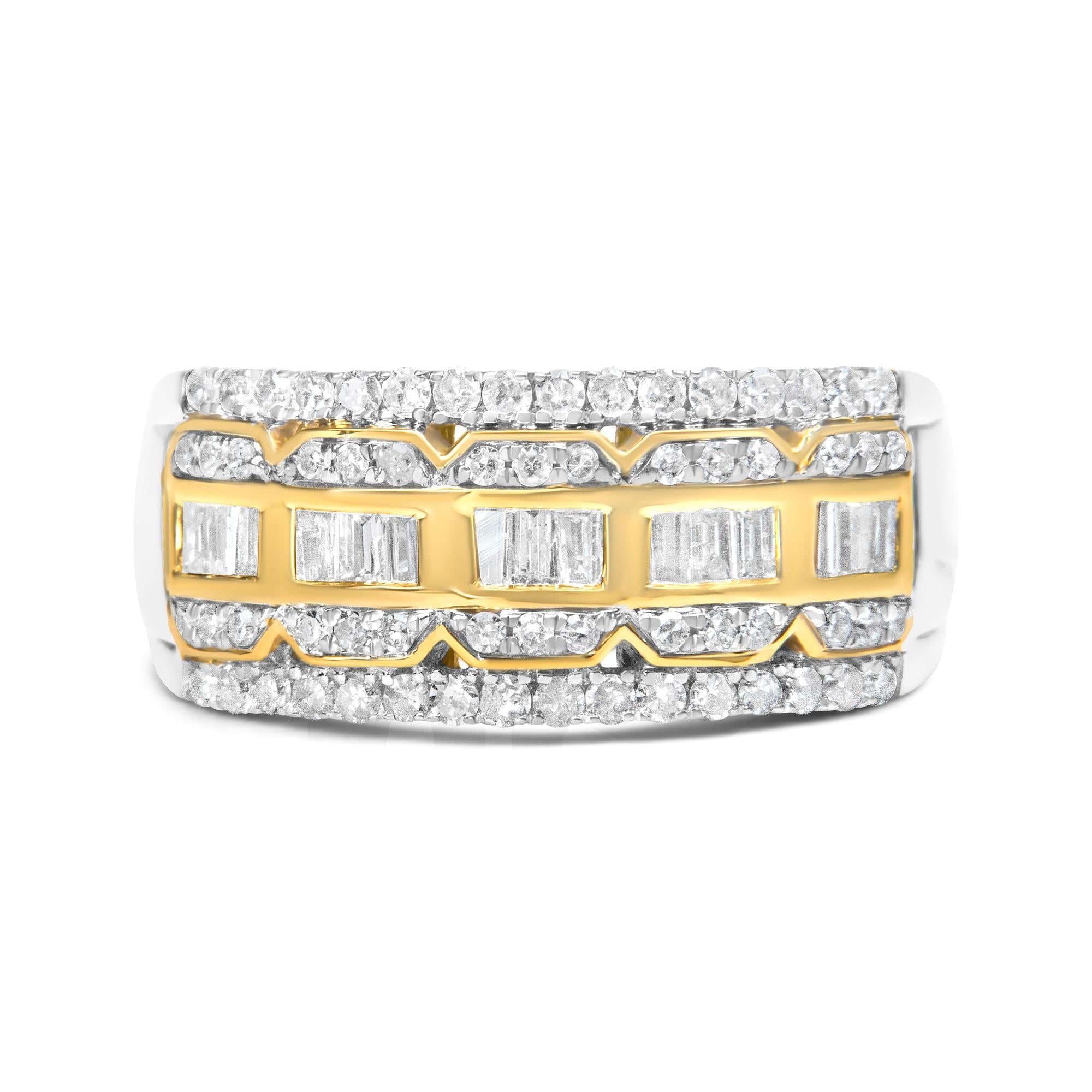 10K White and Yellow Gold 1.00 Cttw Baguette and Round cut Diamond Art