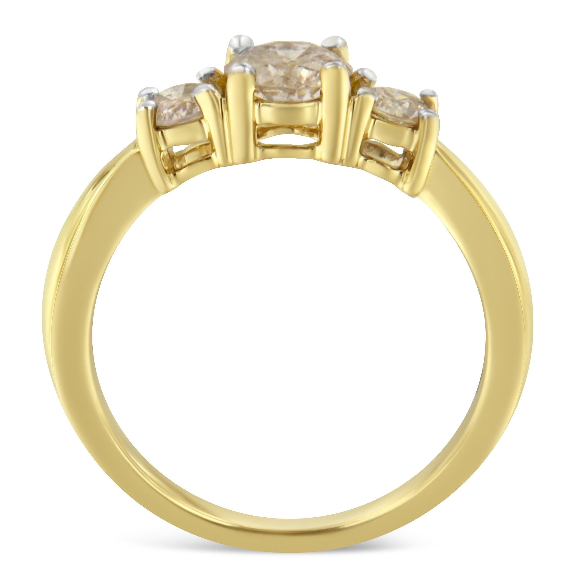 10K Yellow Gold Three Stone Diamond Band Ring (1.00 cttw, J-K Color,