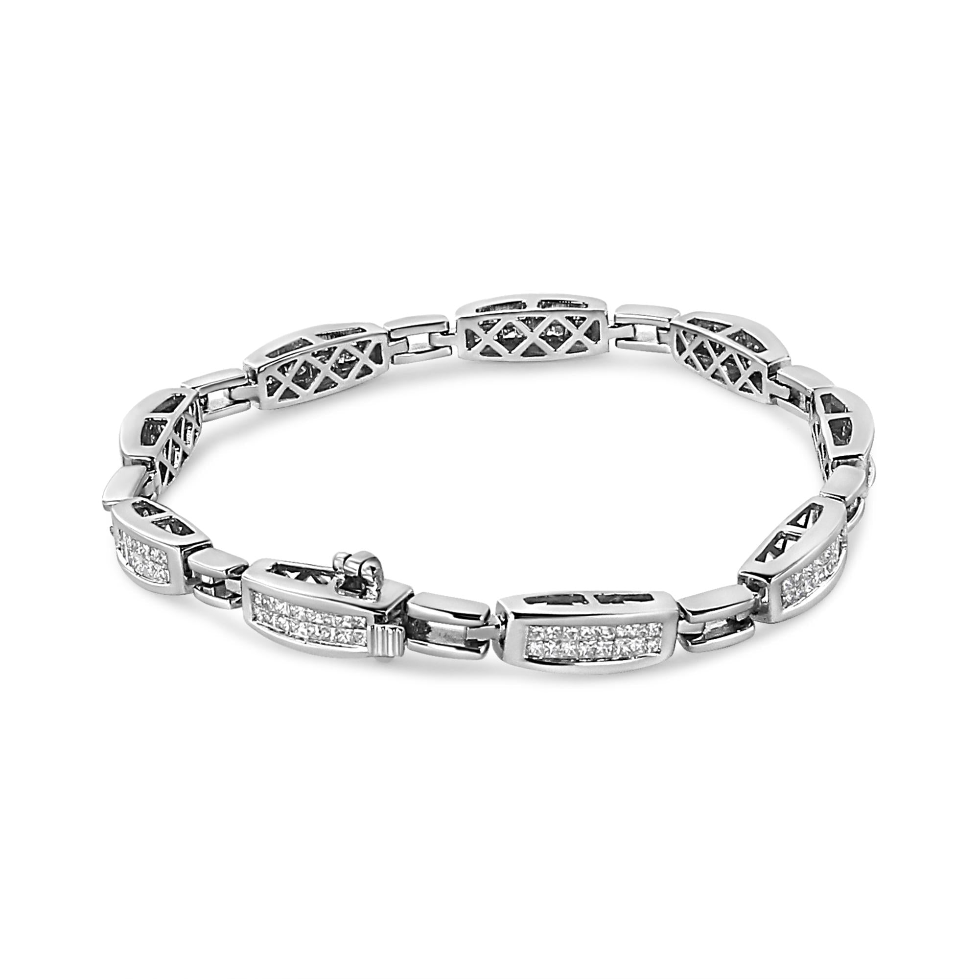 14K White Gold 2.00 Cttw Invisble-Set Princess Diamond Link Bracelet