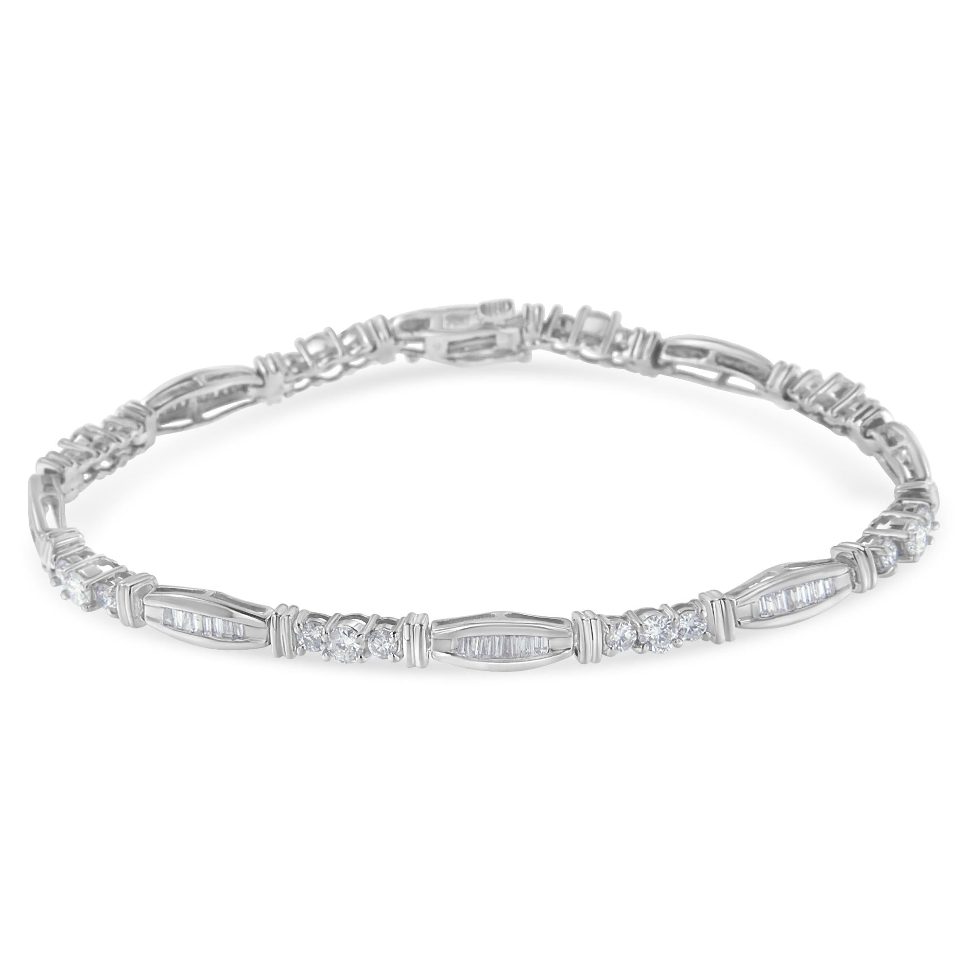 10K White Gold Geometric Pattern Diamond Tennis Bracelet (3 cttw, H-I