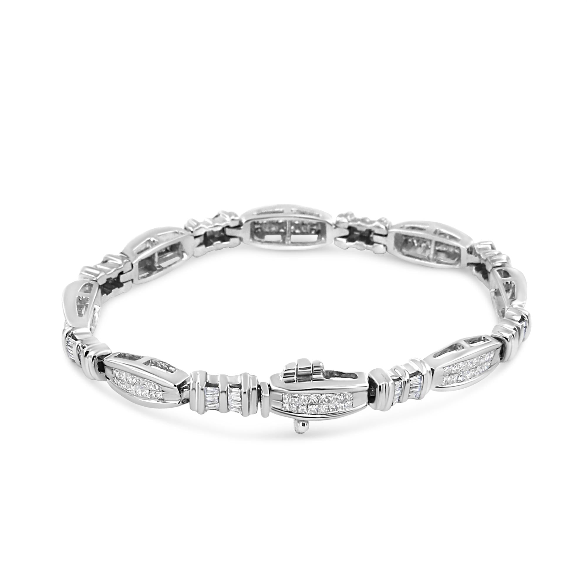 14K White Gold 2.0 Cttw Channel-Set Alternating Baguette and