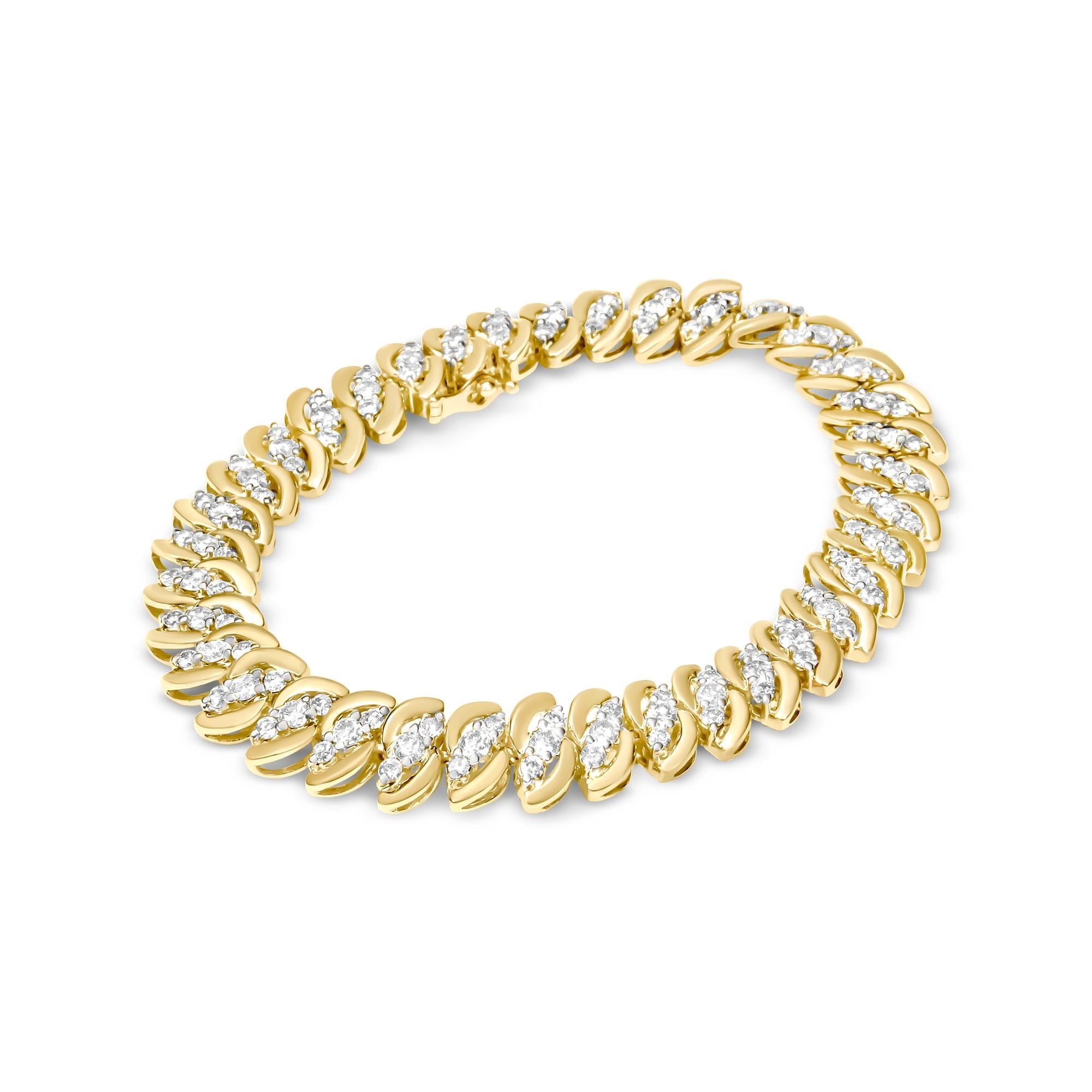10K Yellow Gold 5.0 Cttw Diamond Double Row S-Link Cuban Bracelet (J-K