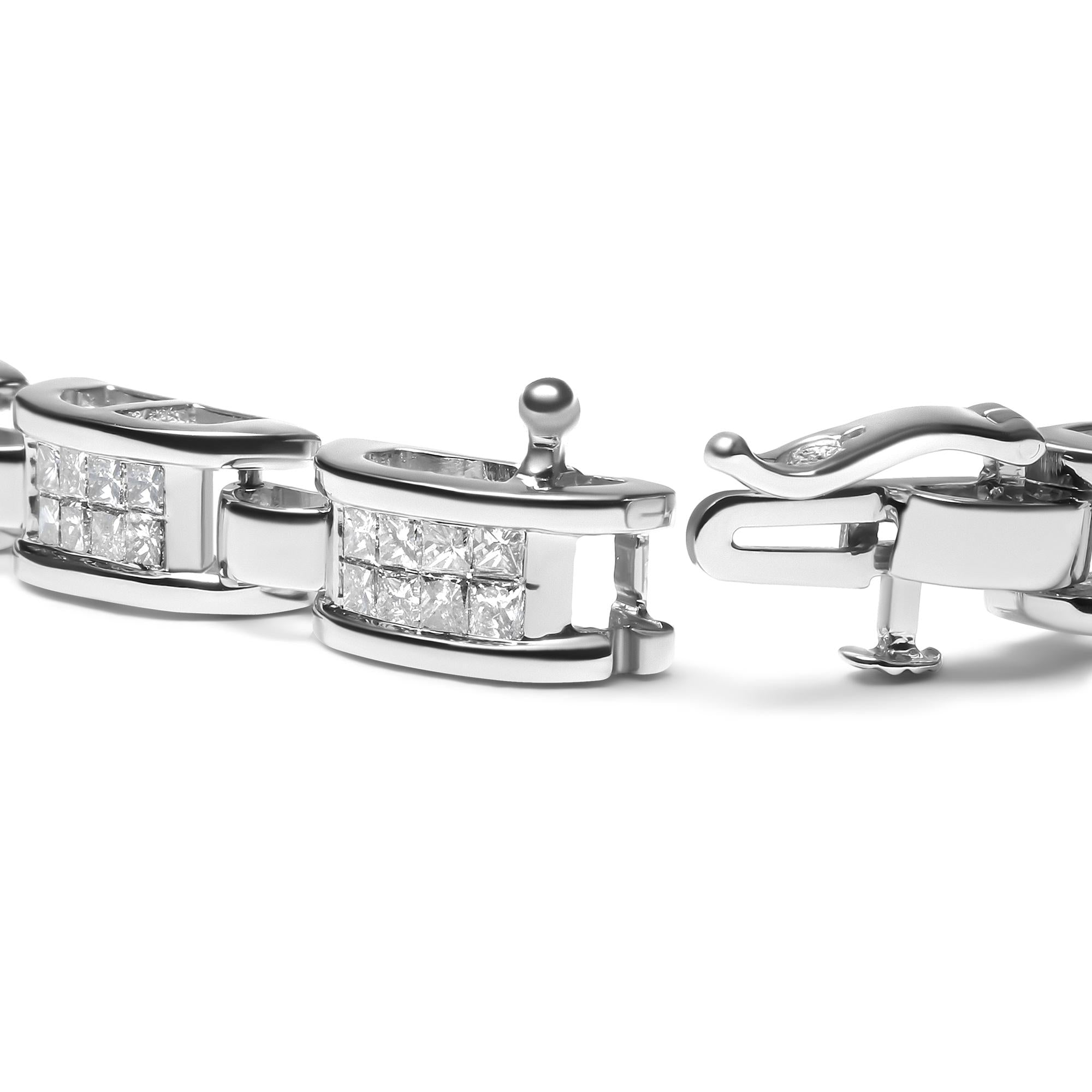 14K White Gold 3.0 Cttw Invisible Set Princess Cut Diamond Link and